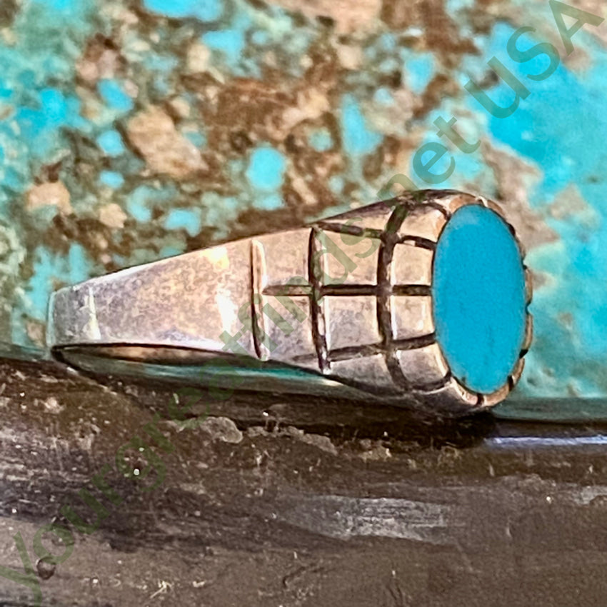 Vintage Mexican Sterling Silver Turquoise Signet Ring - Size 7.25 - Handcrafted Southwest Jewelry for Men & Women - Perfect for Boho Fashion, Gift Giving & Special Occasions