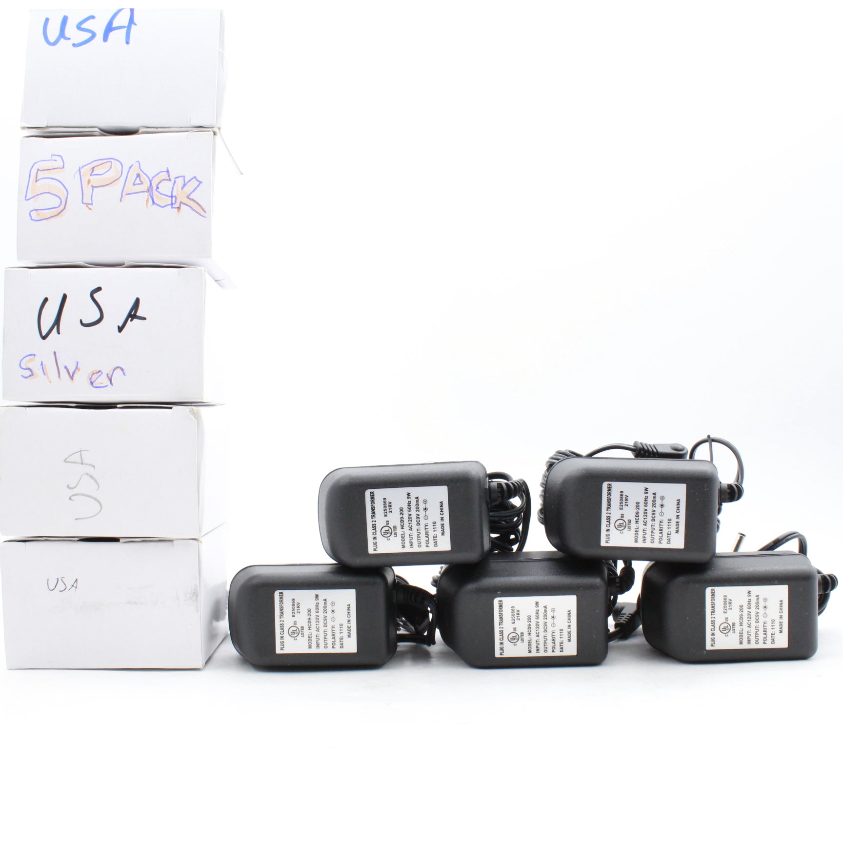 (5 Pack) 9V DC 200mA Class 2 Power Supply AC Adapter - Compatible with Class 2 Model HCD 200 - Perfect for Security Cameras, Wireless Routers & Electronic Devices