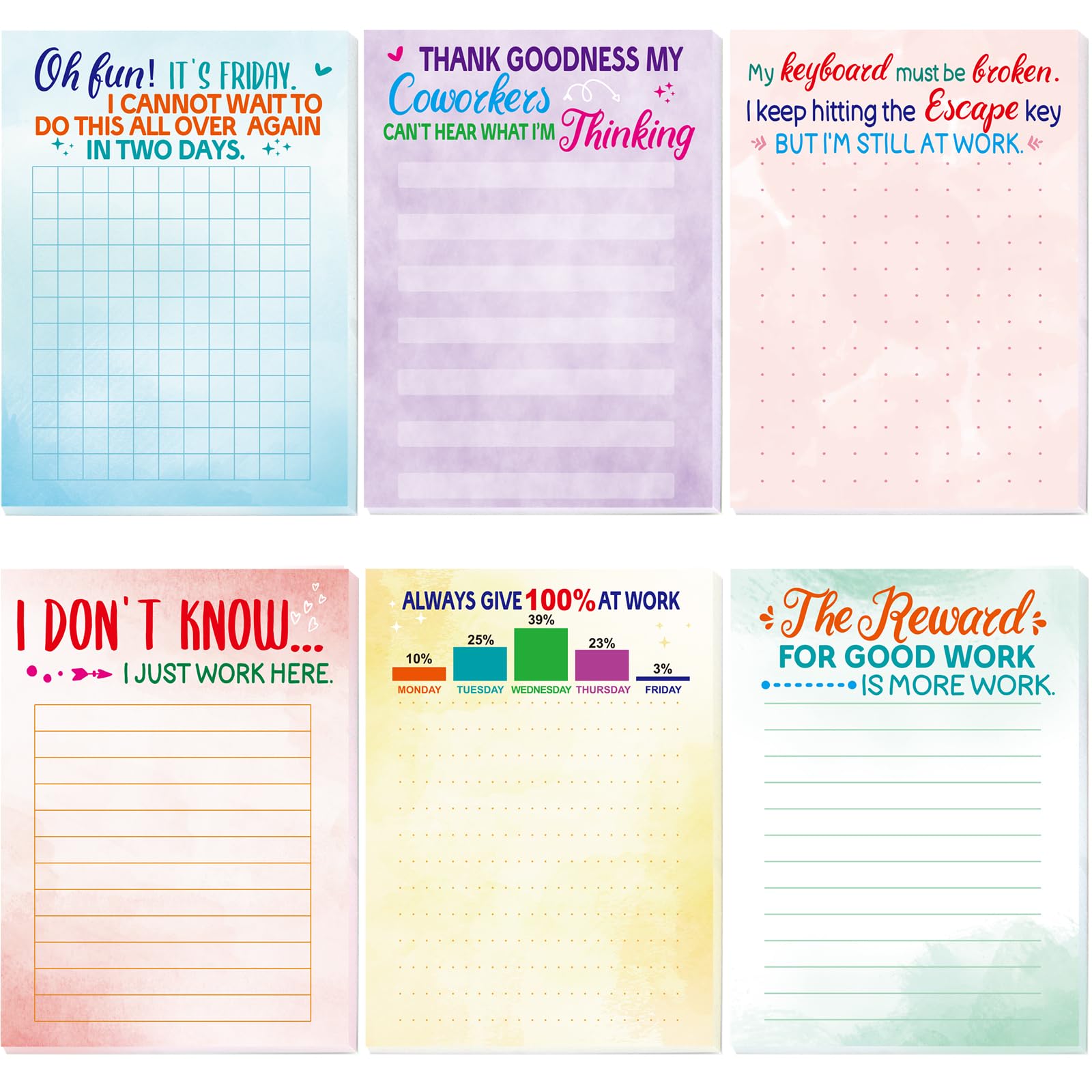 Funny Office Notepads with Inspirational Sayings - 6 Pack Novelty Memo Pads for Coworkers, Staff Gifts & Christmas Gag Presents - Perfect for Desk Organization, Workplace Humor & White Elephant Gifts