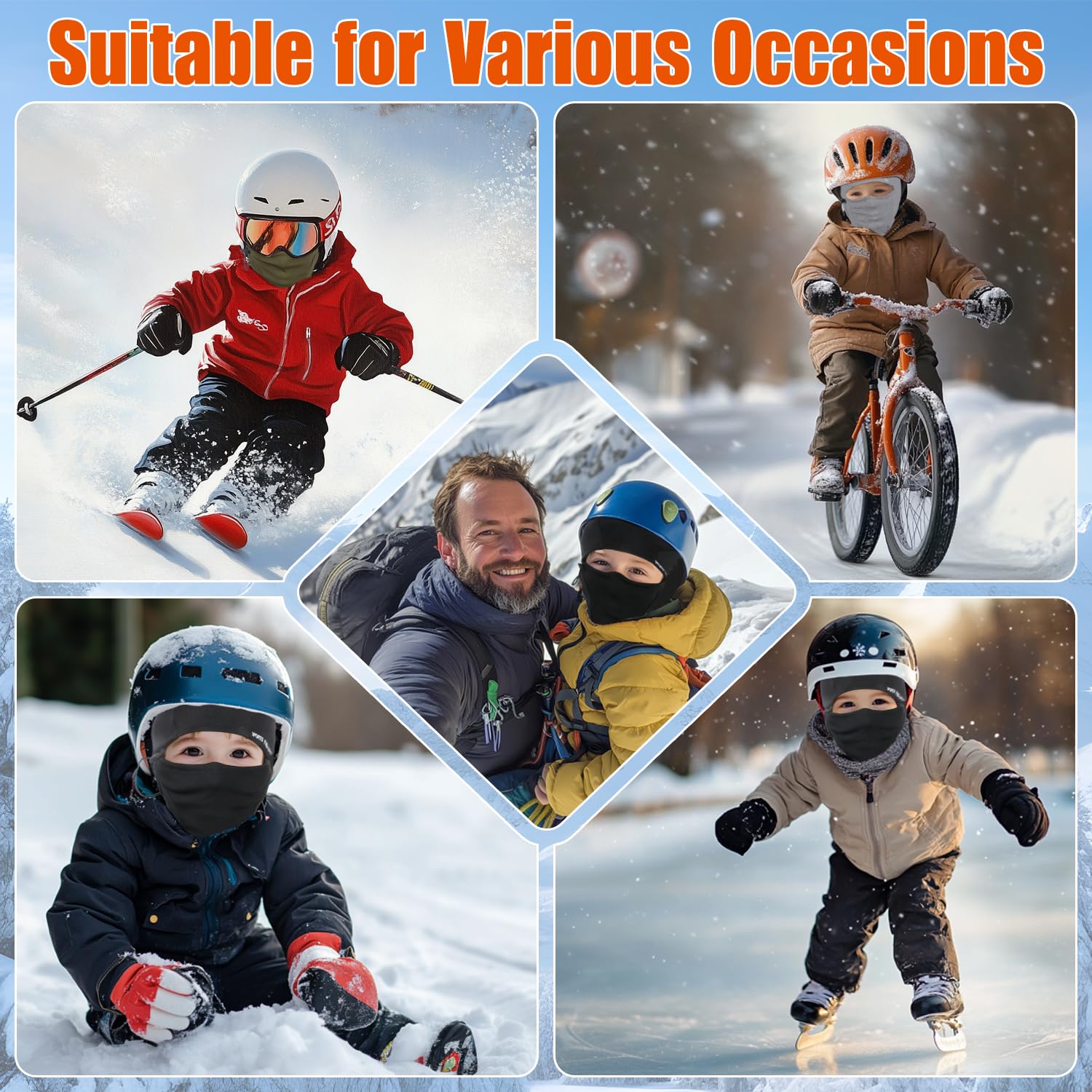 Labeol 2 Pack Kids Balaclava Ski Mask - Windproof Winter Face Cover for Boys & Girls with Adjustable Drawstring - Perfect for Skiing, Snowboarding & Outdoor Winter Activities