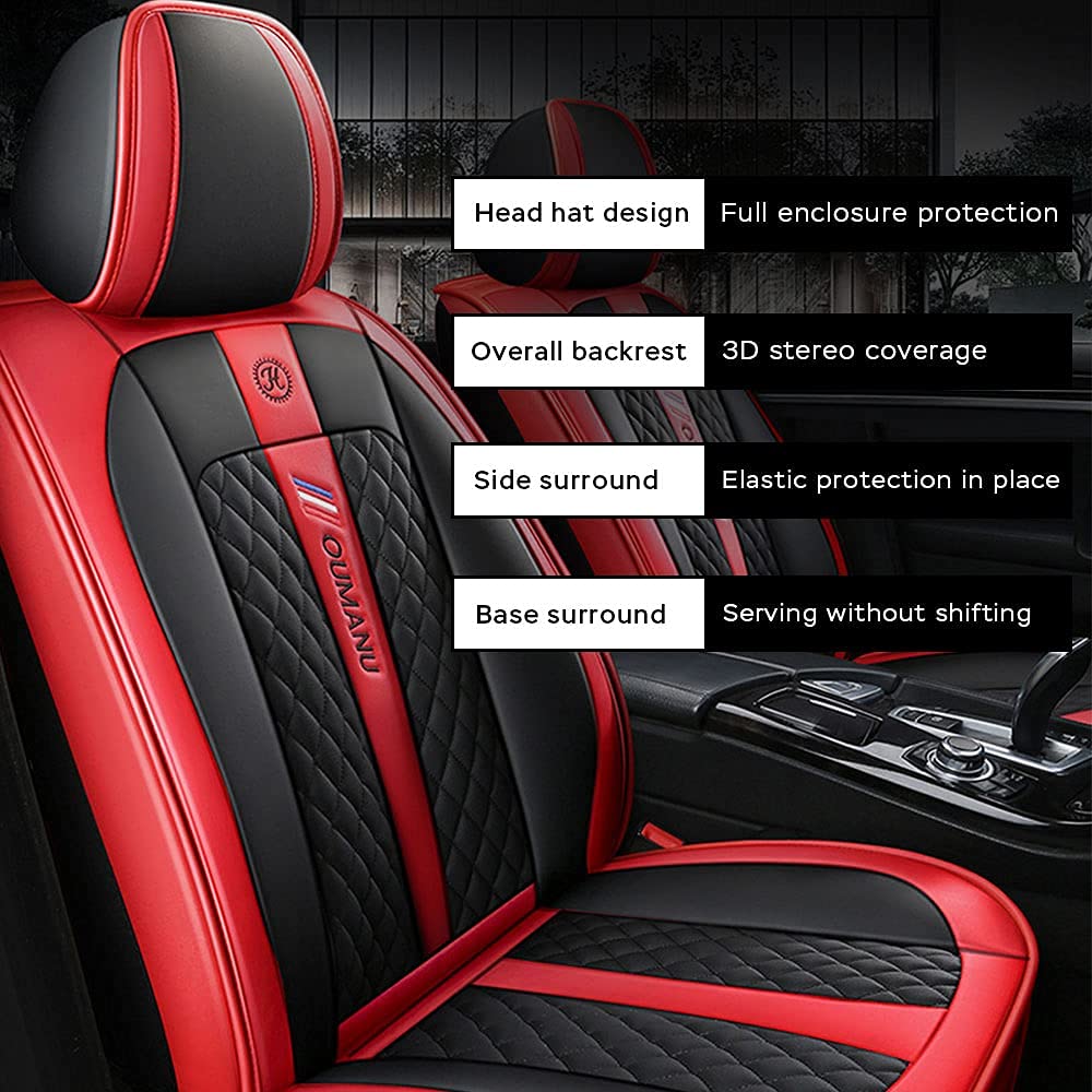 Premium Leather Car Seat Covers for Ford Mustang 2004-2020 Models - Waterproof All-Season Front Seat Protectors (Black & Red, 2-Piece Set) | Perfect for Daily Commuting, Road Trips & Car Interior Protection