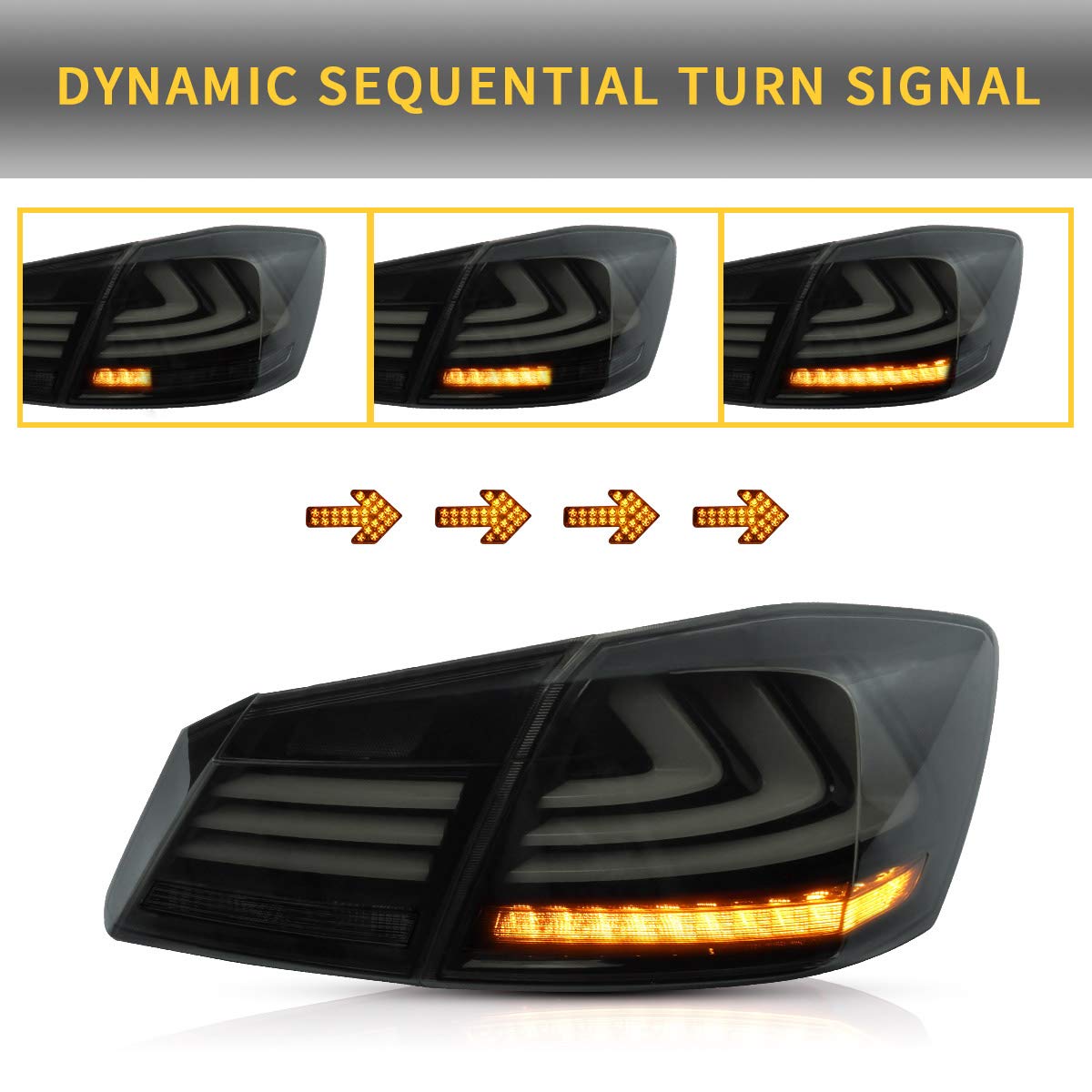 VLAND LED Tail Lights for Honda Accord 8th Gen Sedan (2013-2015) - Smoked Lens with Amber Sequential Turn Signals - Perfect for Night Driving & Car Customization - Sedan Models Only