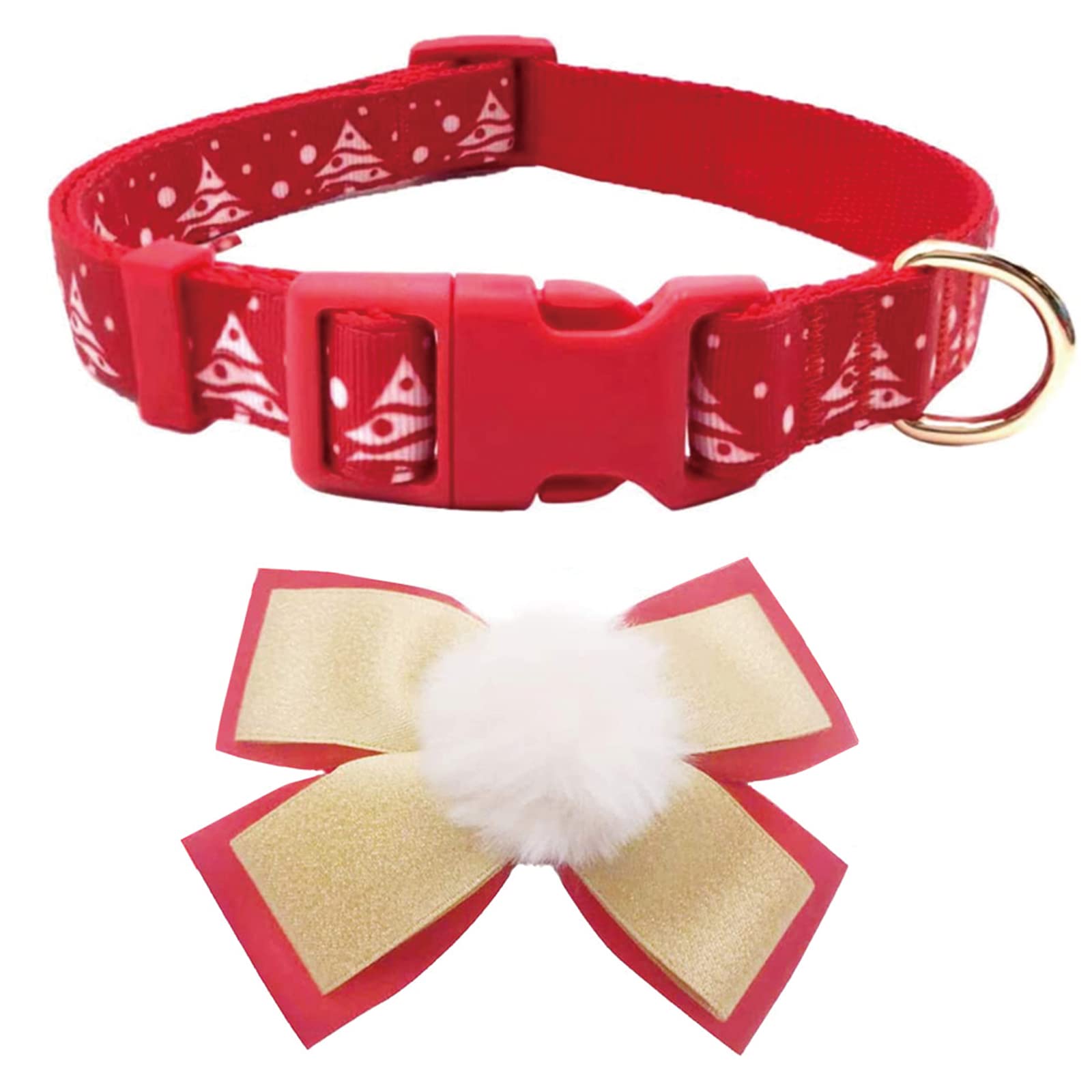 Azusa Christmas Dog Collar with Big Pompom Bowtie - Festive Holiday Pet Collar for Small Dogs & Puppies | Perfect for Christmas Photos, Holiday Parties & Gift Giving