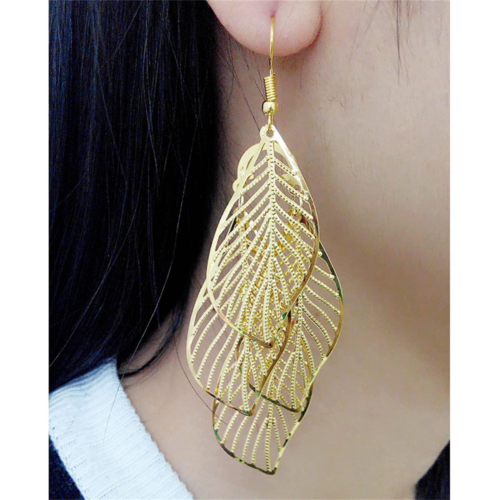 Bohemian Layered Filigree Leaf Earrings for Women - Handmade Silver & Gold Plated Lightweight Chandelier Dangle Earrings - Perfect for Festivals, Weddings & Boho Fashion