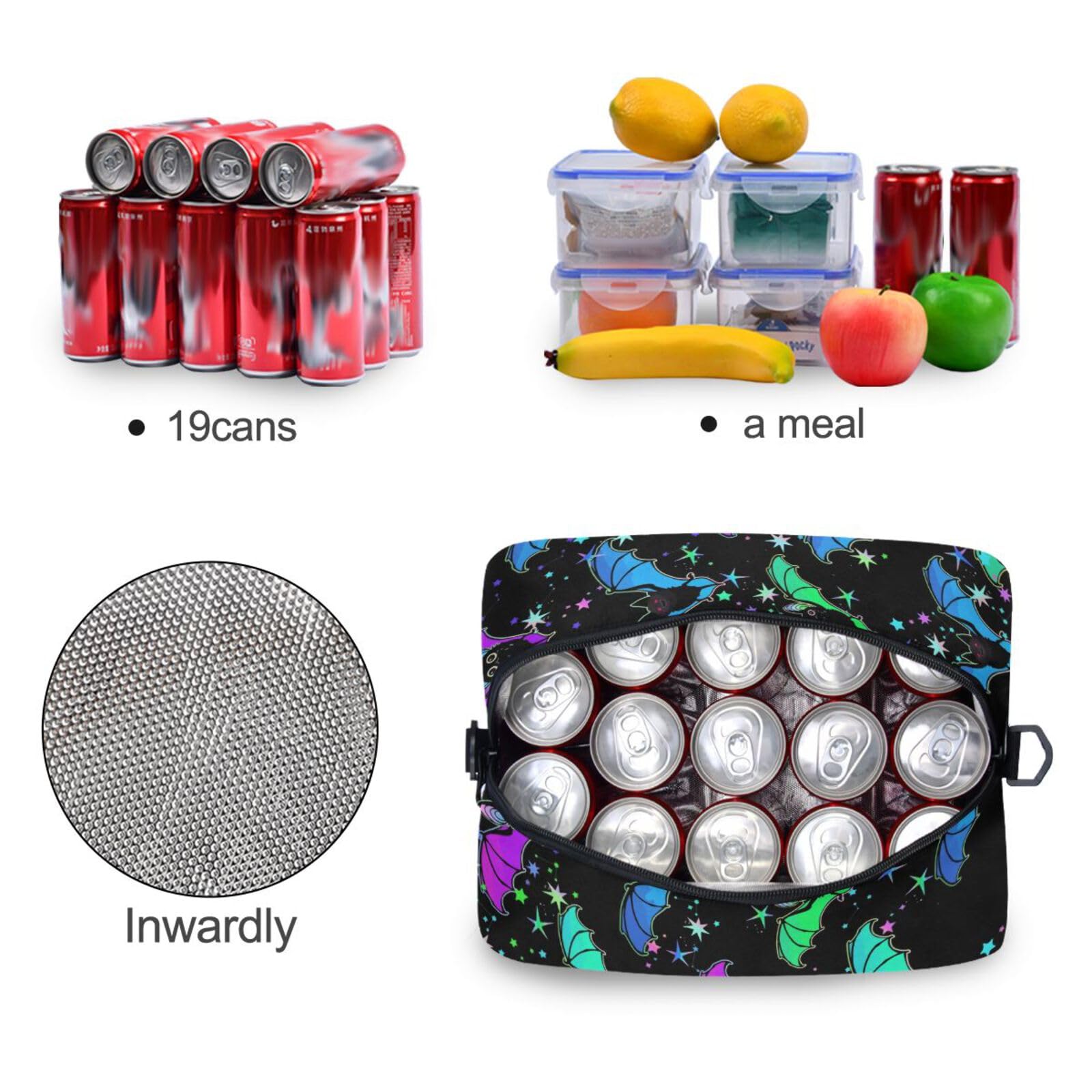 Psychedelic Bat Print Insulated Lunch Bag for Women & Men - Reusable Tote with Adjustable Shoulder Straps for Work, School & Picnics | Cute Lunch Box for Office, College & Outdoor Activities