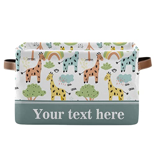 Collapsible Giraffe Storage Basket with Leather Handles - Foldable Rectangular Storage Bin for Nursery, Kitchen & Closet Organization | Perfect for Kids' Room Decor & Home Storage Solutions