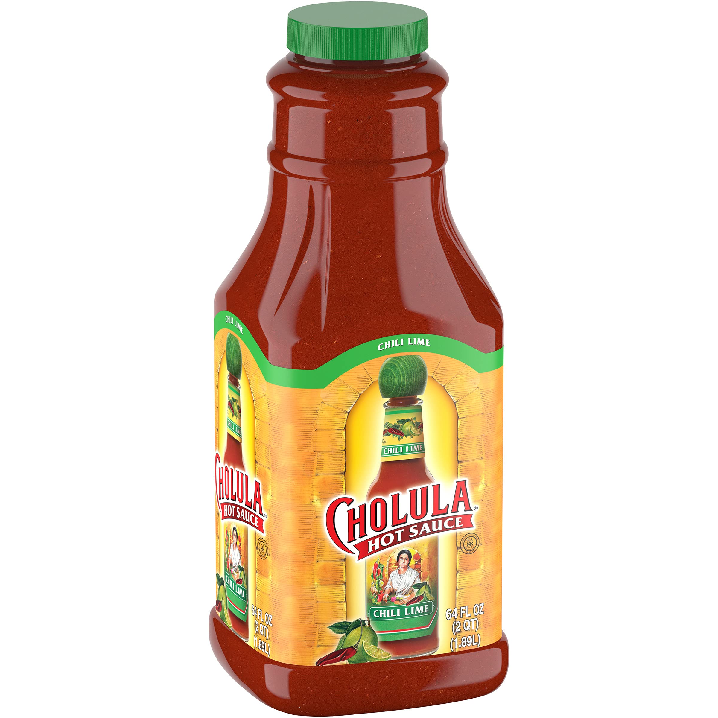 Cholula Chili Lime Hot Sauce - 64 fl oz Bulk Bottle | Mexican Peppers, Lime & Spice Blend | Perfect for Eggs, Shrimp, Tacos & Mexican Dishes | Great for Cooking, Grilling & Party Dips
