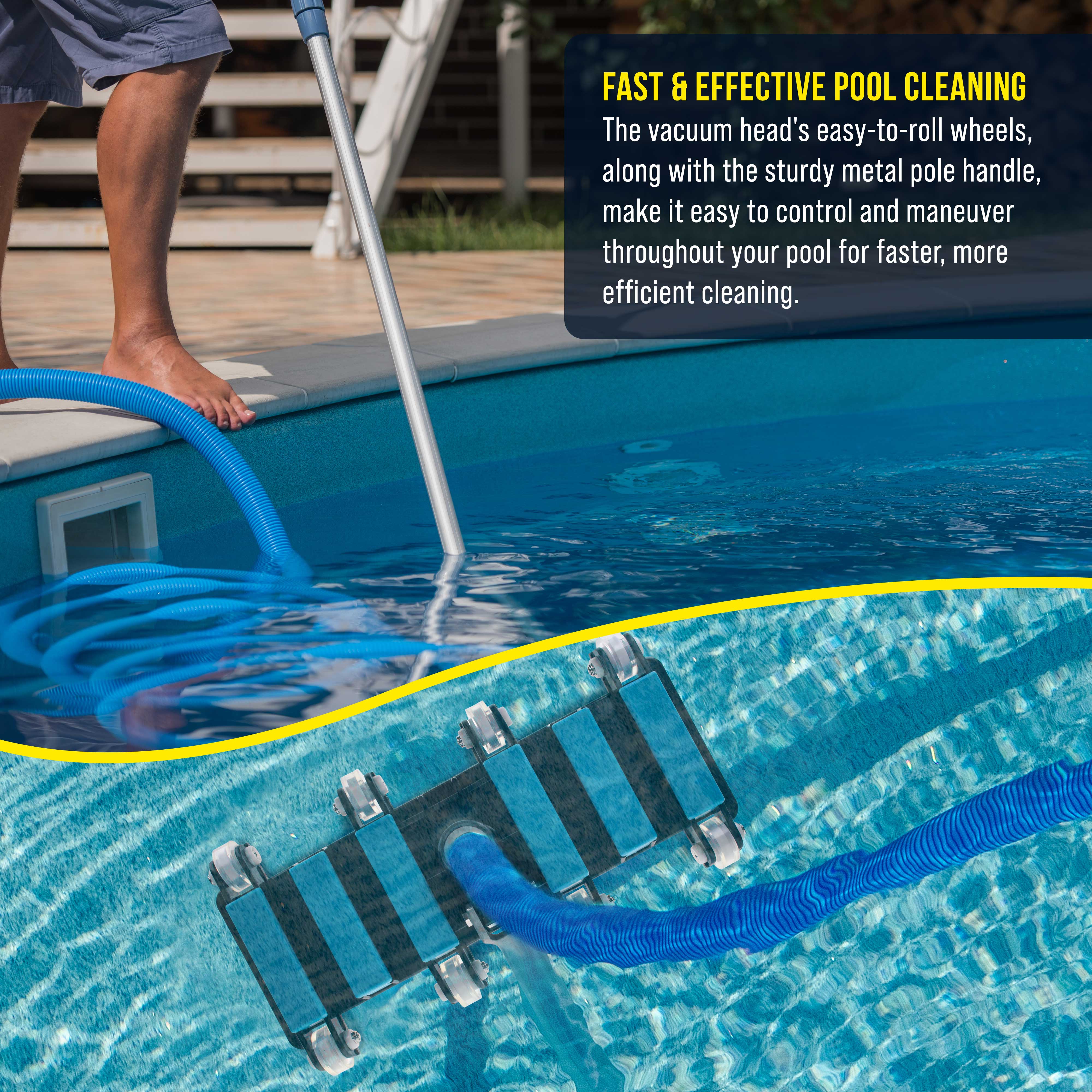 **Heavy-Duty Manual Pool Vacuum Head for Inground Pools - Flexible, Extra Wide with 6 Weights - Blue, Compatible with 1.5