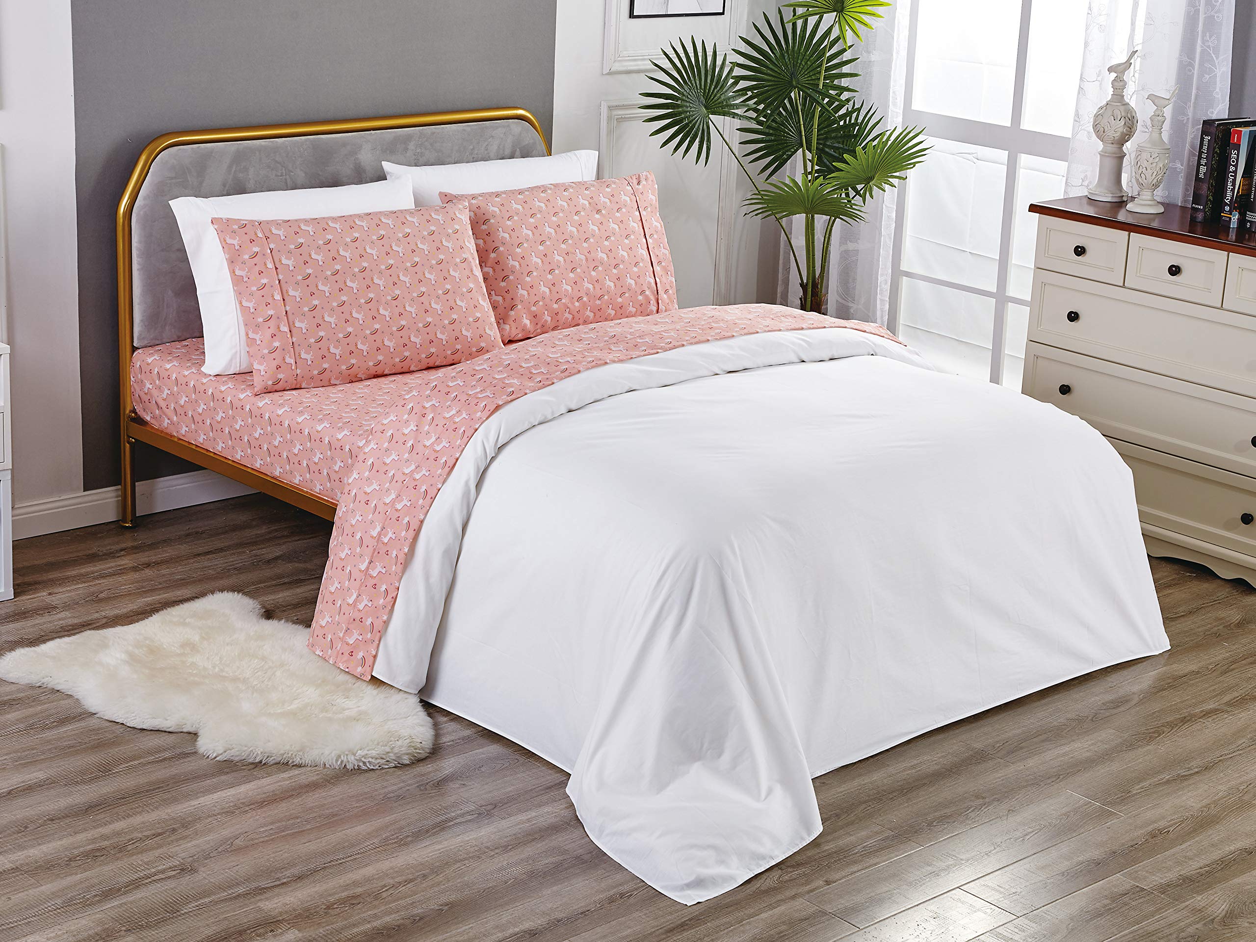 **Kids Twin Size Bed Sheet Set - 3PC Microfiber Fitted Sheet, Soft & Breathable Unicorn Design for Girls - Perfect for Bedrooms, Sleepovers & Nursery Decor**