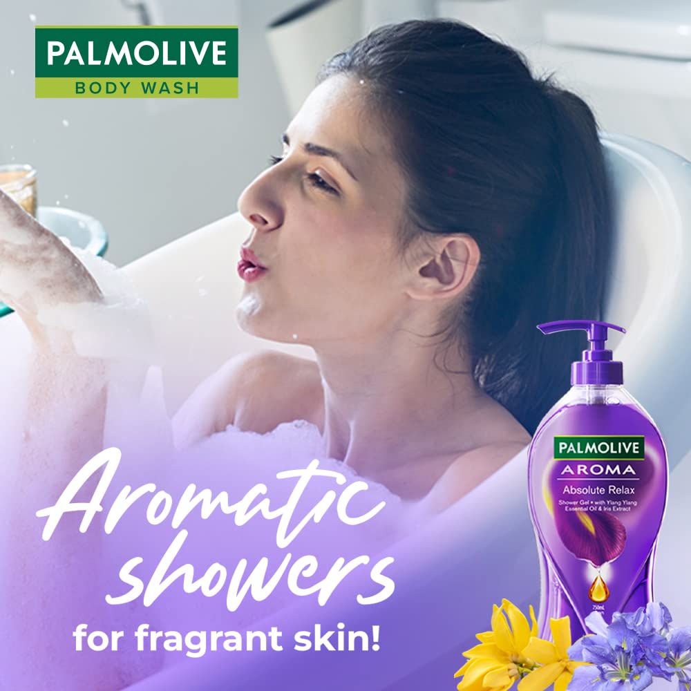 Palmolive Iris Flower & Ylang Ylang Essential Oil Body Wash - Moisturizing & Relaxing for Soft, Youthful Skin - Paraben & Silicone Free, pH Balanced - 750ml (Pack of 2) - Perfect for Stress Relief & Aromatherapy Bath Time