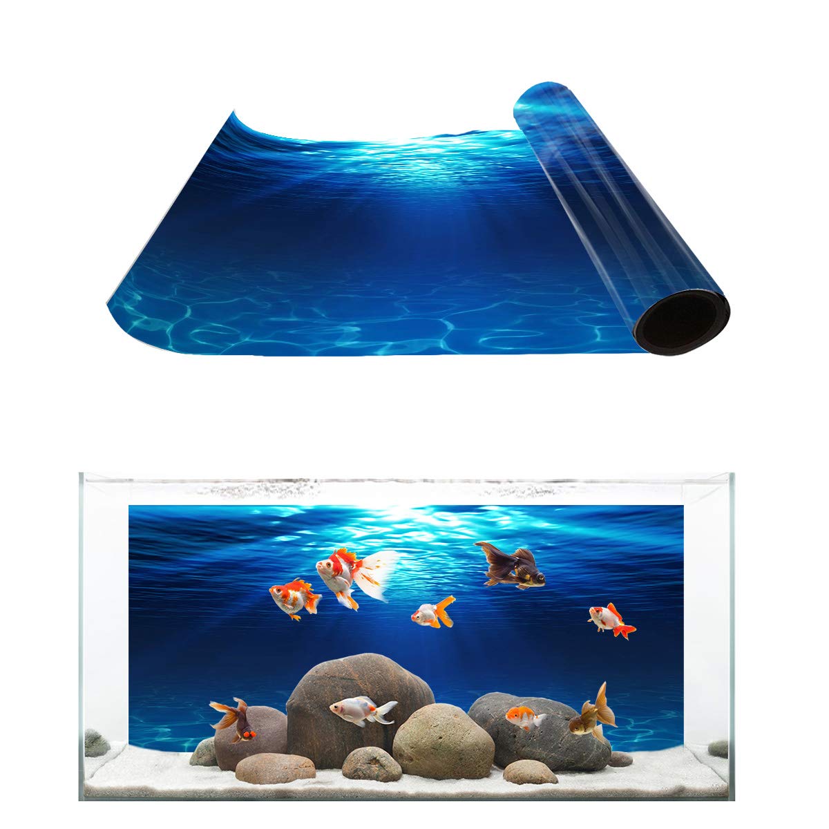 Victories Fish Tank Backdrop - PVC HD Printing Aquarium Wallpaper, Sunlight on Clear Blue Water Background Decor, Cling Decal Sticker for Freshwater & Saltwater Tanks - Perfect for Home, Office, or Pet Store Displays