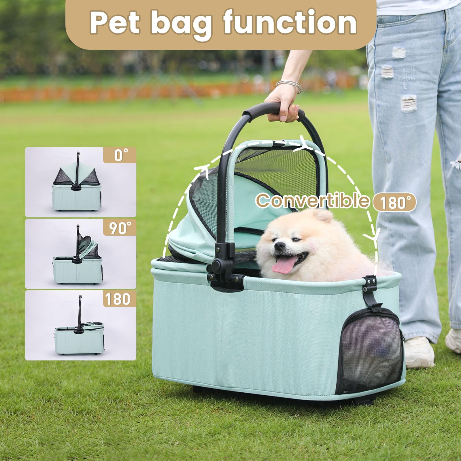 **Wedyvko 3-in-1 Pet Stroller for Medium Dogs & Cats - Upgraded Shock-Absorbing Frame, Zipperless Entry, Storage Basket & Pouch - Includes Dog Poop Bags & Dispenser (Teal Blue) - Perfect for Walks, Travel & Vet Visits**