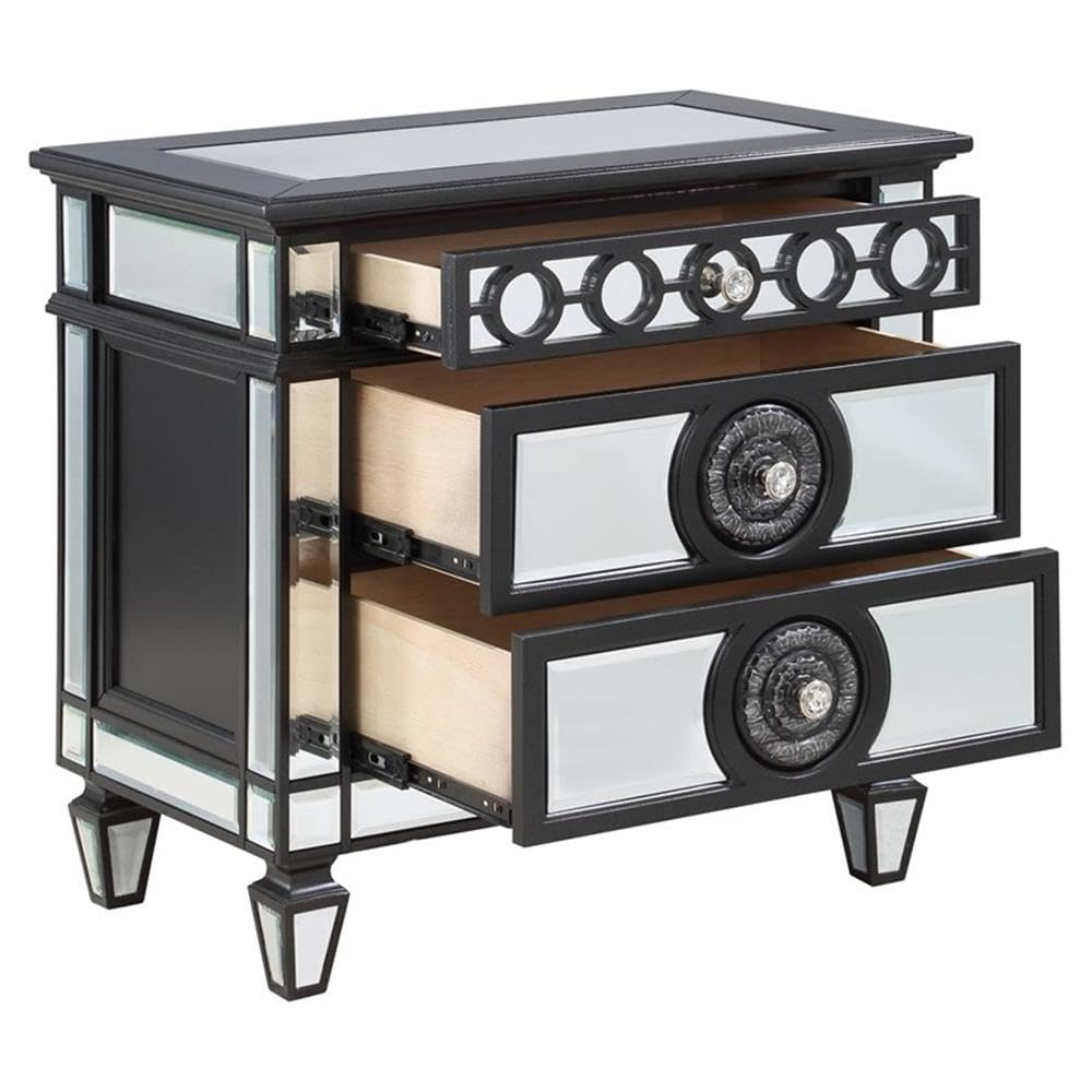 Acme Varian II 3-Drawer Wooden Nightstand - Black & Silver Finish Bedside Table with Storage for Bedroom, Living Room, or Office