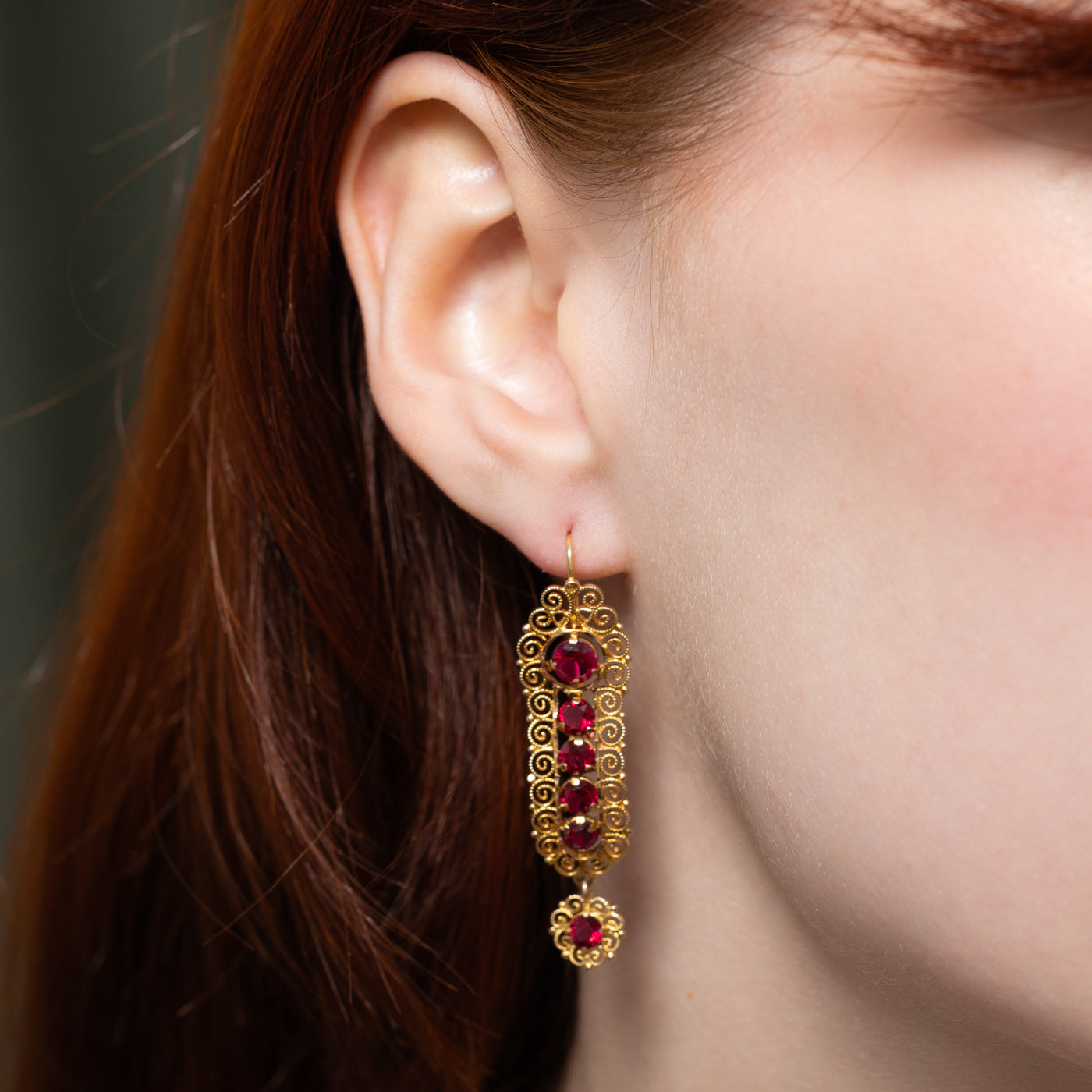 10K Gold Synthetic Ruby Scrollwork Drop Earrings for Women | 4.20ctw Elegant Dangle Earrings | Perfect for Weddings, Parties & Special Occasions