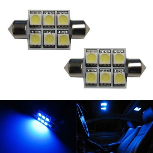 2 Pack Blue 6 SMD LED Bulbs for Car Interior Dome Lights - 1.50