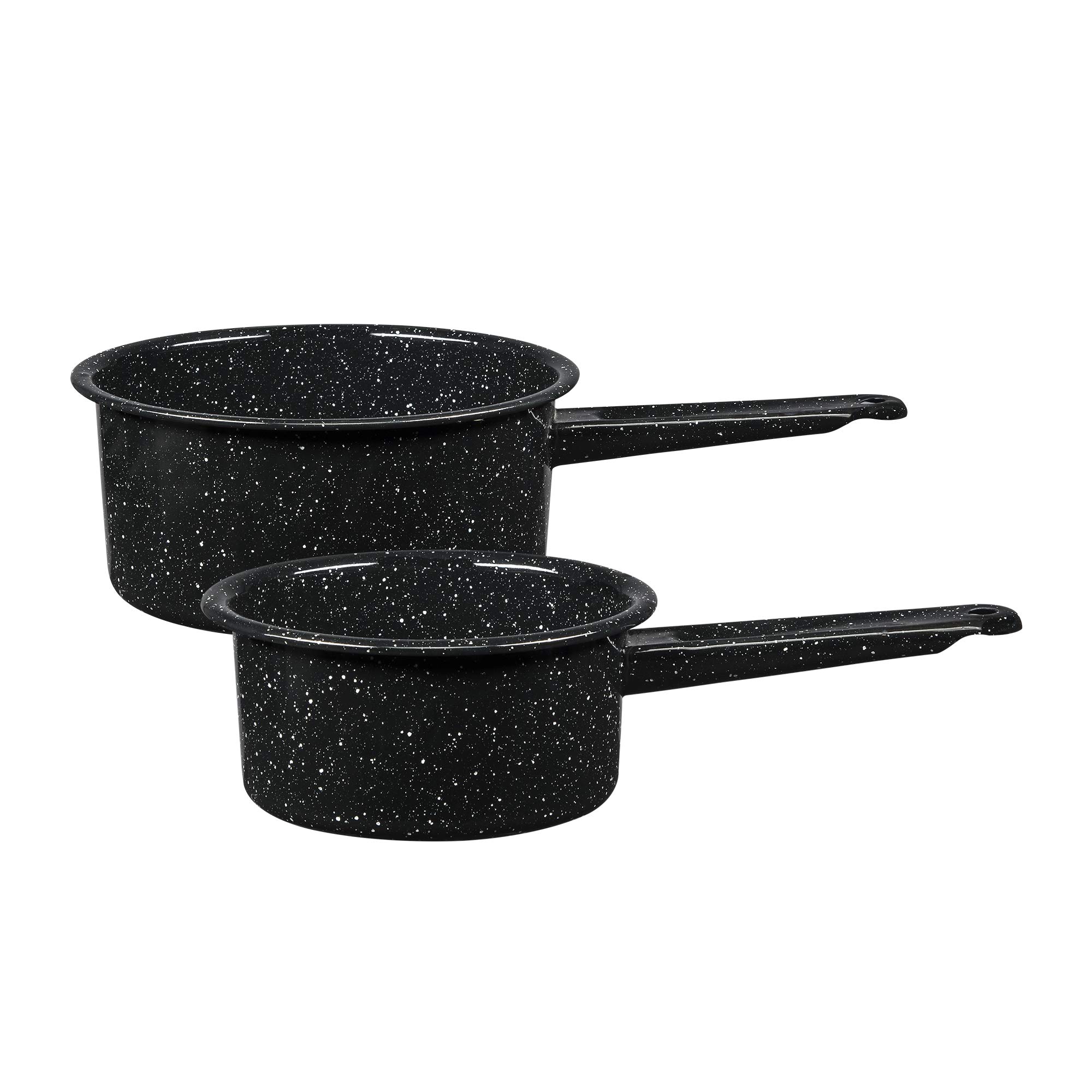 Granite Ware 1 Quart & 2 Quart Enameled Steel Saucepan Set - Durable Camping Cookware for Outdoor Cooking, Oven Safe & Direct Fire Compatible - Perfect for Camping Trips, RV Adventures & Backpacking Meals