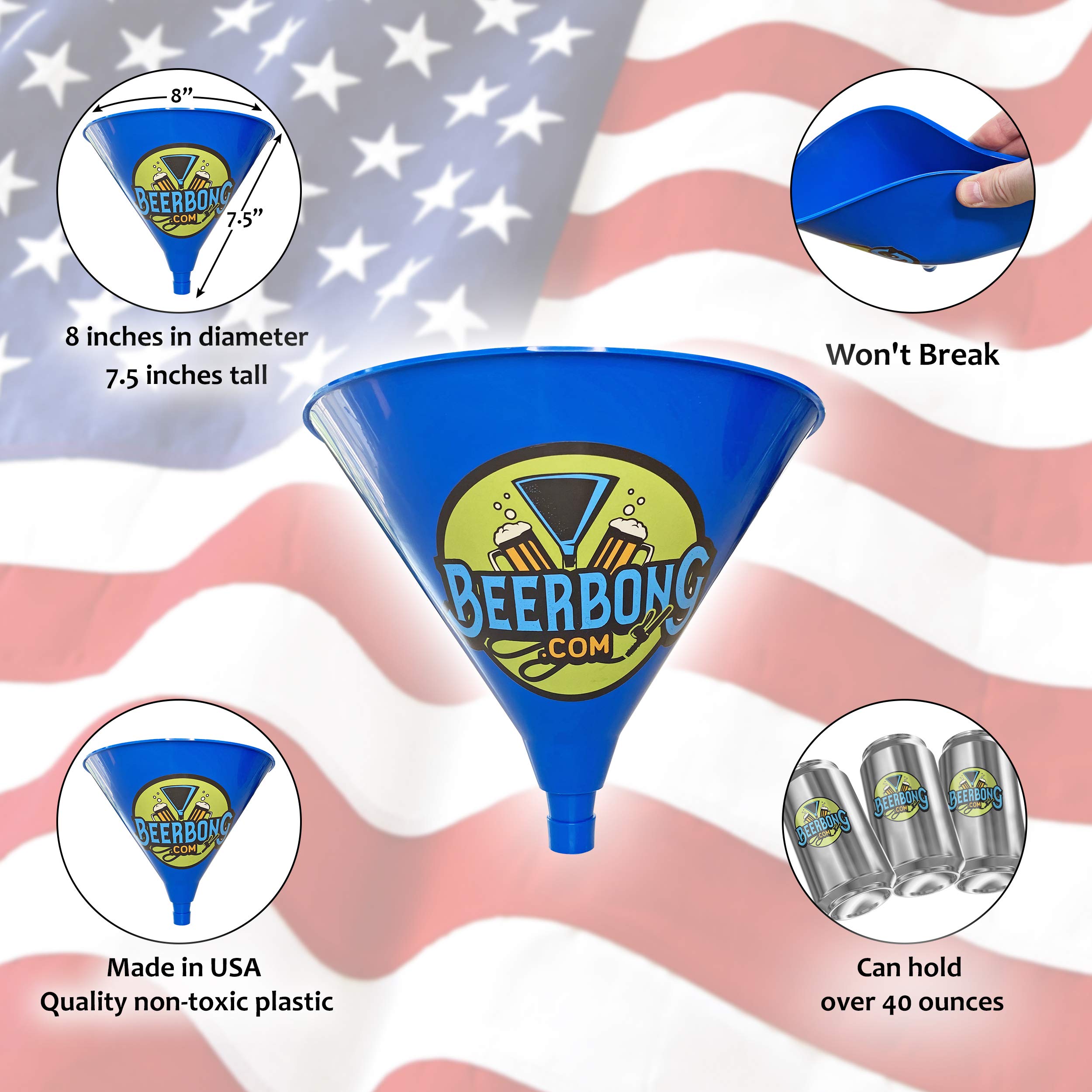 Premium 40oz Beer Bong Funnel with Valve - Extra Long 3ft (36 inch) Kink-Free Tubing & Shotgun Keychain - USA Made 100% Recycled Material - Perfect for Beer Pong, College Parties, Tailgating & Spring Break Drinking Games