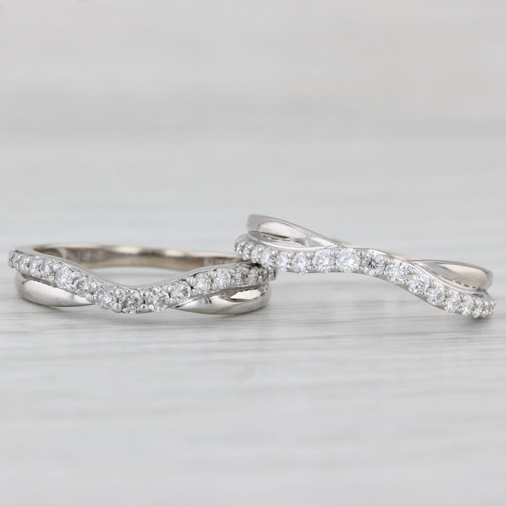 0.46ctw Diamond Contoured Wedding Band Set in 14k White Gold - Matching Bridal Rings for Women, Perfect for Engagement, Anniversary & Vow Renewal Ceremonies