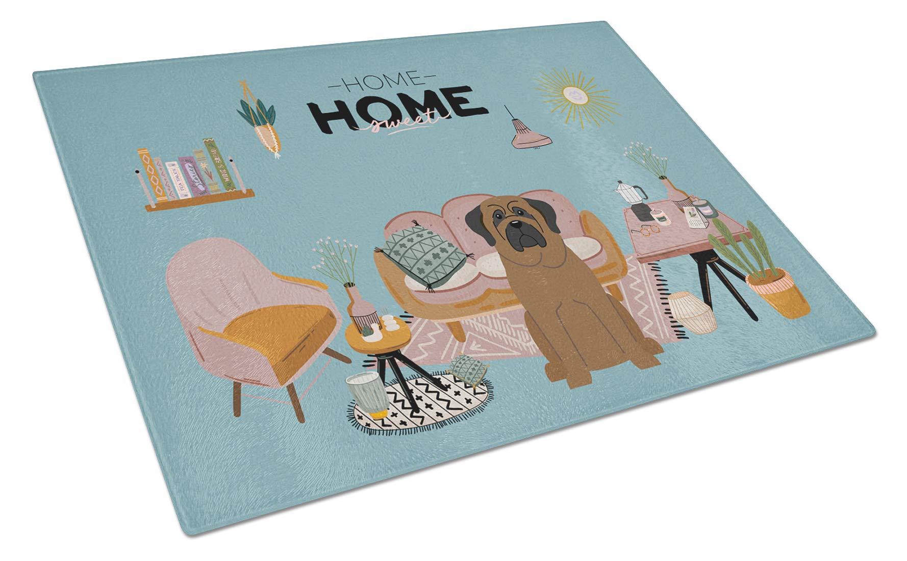 Bullmastiff Sweet Home Tempered Glass Cutting Board - Large Decorative Kitchen Chopping & Serving Board for Meat, Cheese, Fruits | Durable & Stylish Home Decor Gift for Dog Lovers