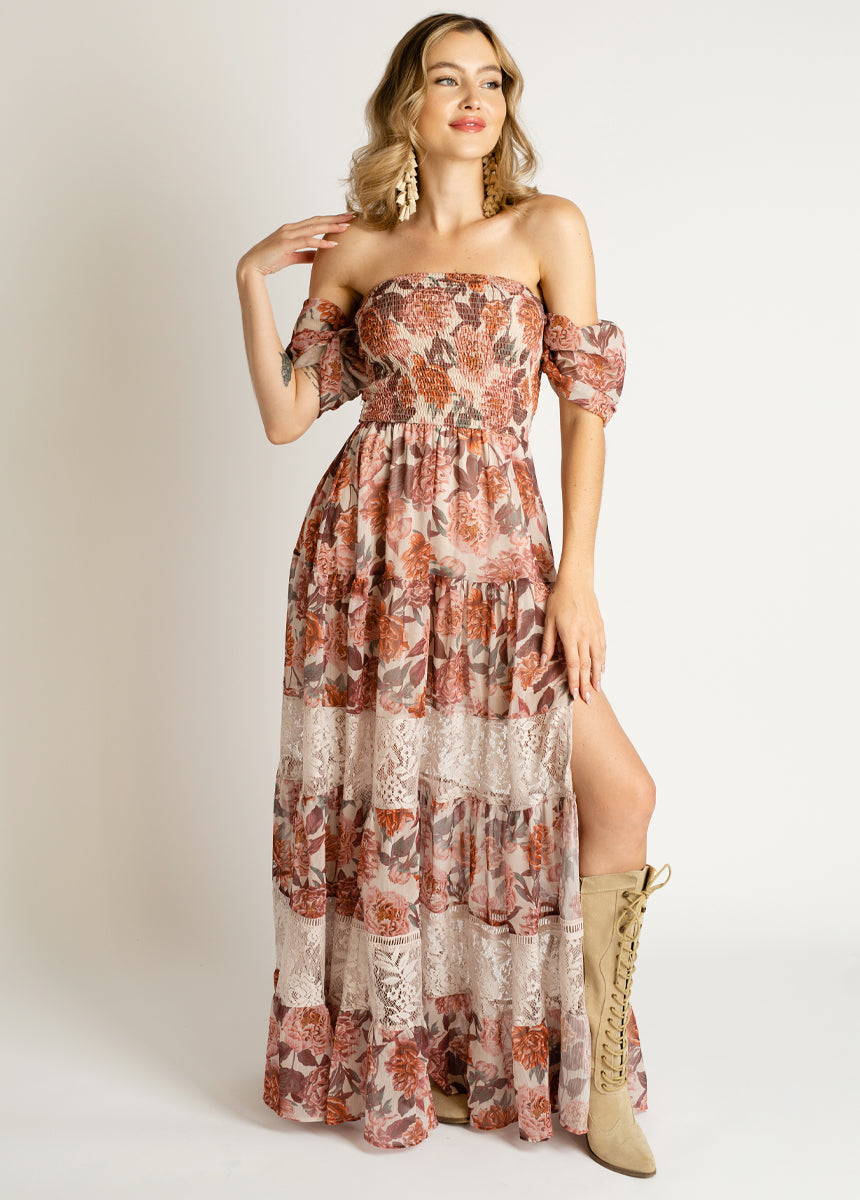 Sirena Floral Print Dress in Blush Pink - Elegant Summer Dress for Beach Weddings, Date Nights & Vacation Wear