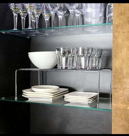 Stainless Steel Expandable Dish Rack for Kitchen Cabinets - Space Saving Plate Stand Organizer with Anti-Rust Coating (Pack of 4) - Perfect for Small Kitchens, Countertop Storage & Dish Drying