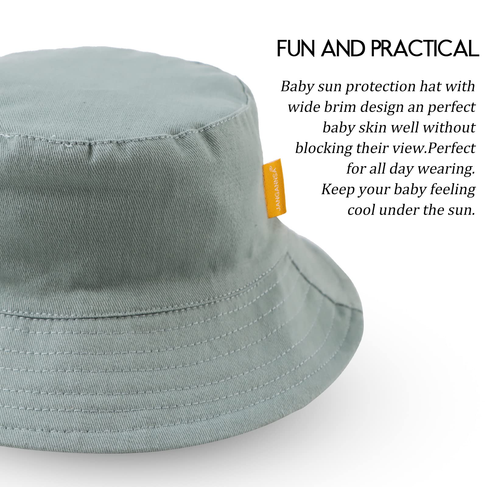 JANGANSA Cotton Baby Sun Hat for Boys & Girls - UPF 50+ UV Protection Bucket Hat for Infants & Toddlers - Summer Beach, Outdoor Play & Travel Essential