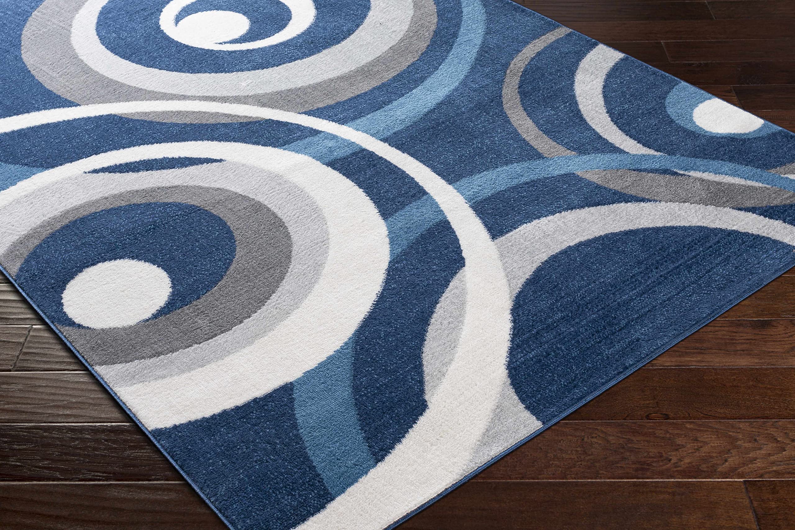 Modern Hauteloom Renmark Area Rug for Living Room & Bedroom - Navy, Blue, Gray - 9'2