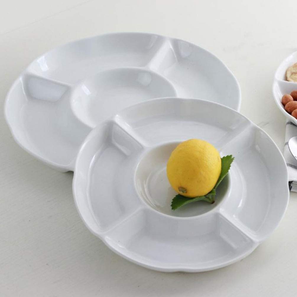 DOITOOL 12-Inch Round Melamine Divided Serving Platter - 6 Compartment Appetizer Tray for Chips, Dips, Veggies, Candy & Snacks - Perfect for Parties, BBQs, Picnics & Entertaining