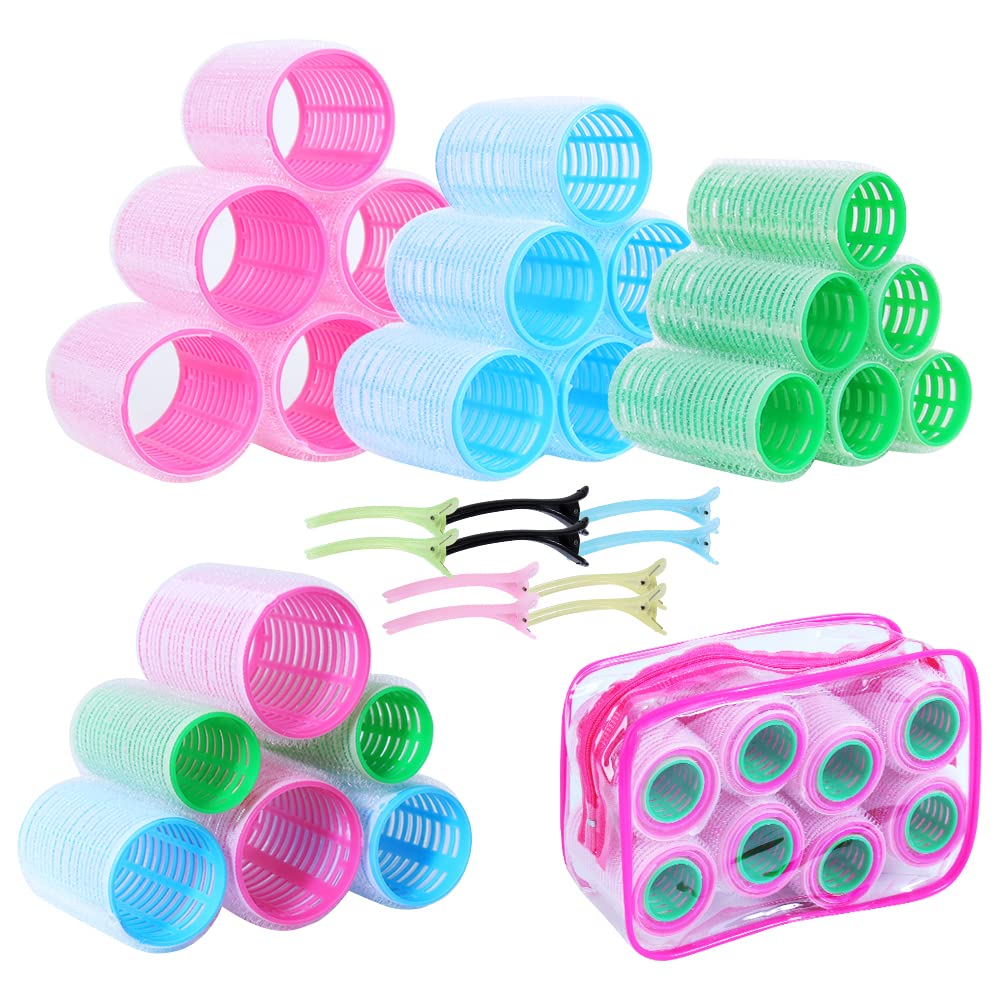 48pcs Hair Rollers for Curly Hair - 44mm/31mm/25mm Volumizing Rollers with 24pcs Duckbill Clips - Professional Hair Styling Tools for Women - Perfect for Salon, Home Use & Special Occasions