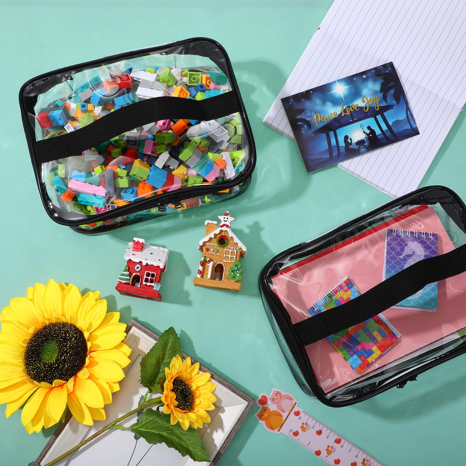 6-Pack Clear PVC Toy Storage Bags - Waterproof Organizer for Blocks & Board Games - Home & Travel Use