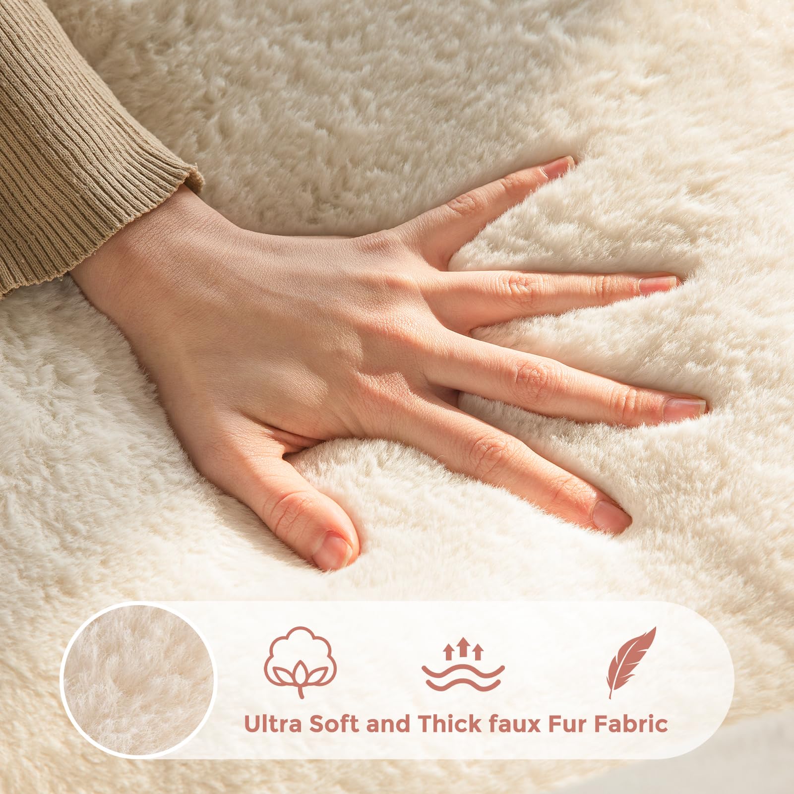 MAXYOYO Floral Bean Bag Chair - Ultra Soft Faux Fur Petal Back Sofa for Adults, Single Size Beige | Cozy Lounge Chair for Living Room, Bedroom & Game Room Relaxation