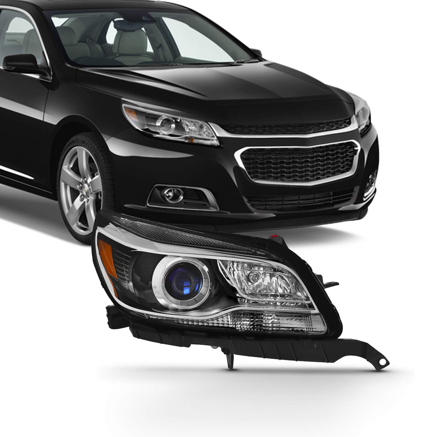 AKKON HID Projector Headlight Assembly for 2013-2015 Chevy Malibu Passenger Side - Chrome Housing with Clear Lens | Replacement Headlights for Improved Night Driving Visibility