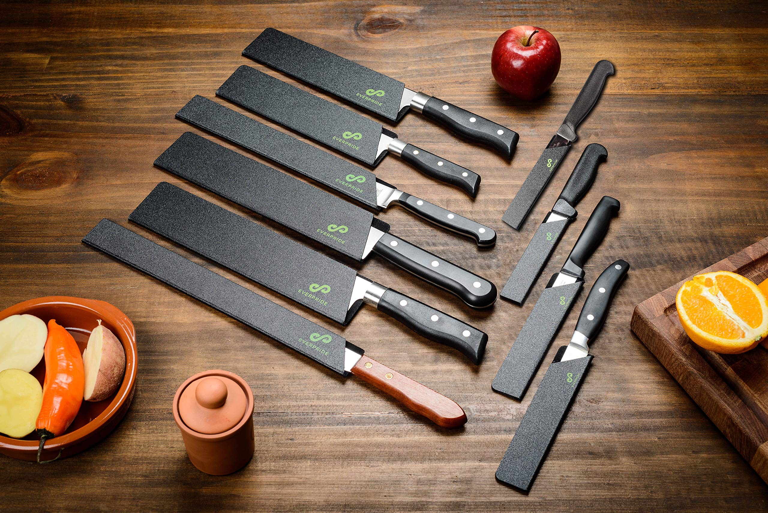 EVERPRIDE Professional Chef Knife Roll Bag with Knife Guard Set - 10-Piece Canvas & Leather Knife Storage for Chefs - Felt-Lined BPA-Free Sheaths (Knives Not Included) - Perfect for Culinary School, Restaurant Kitchens & Home Cooking
