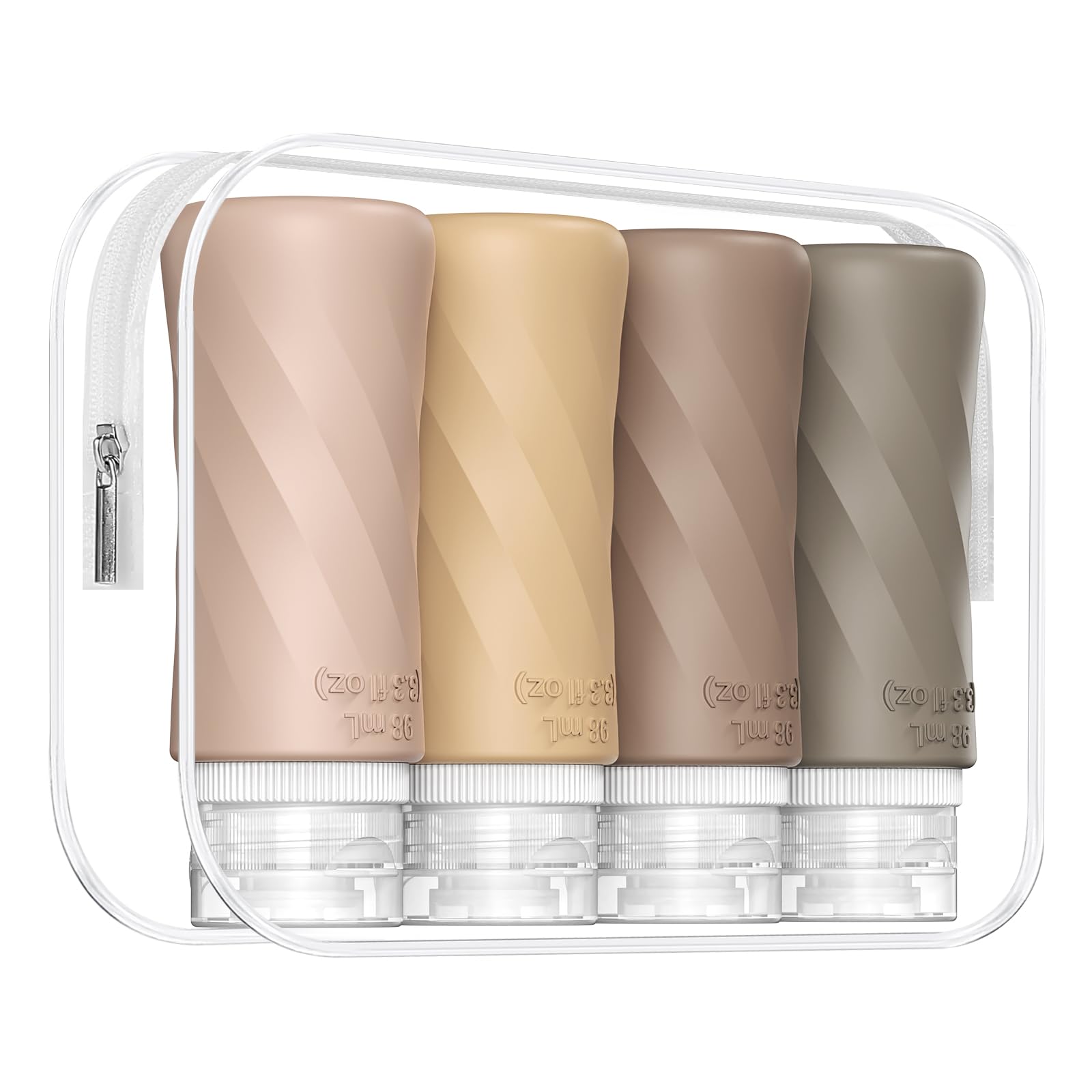 TSA Approved 3.4oz Travel Bottles for Toiletries - 4 Pack BPA Free Leak Proof Silicone Containers with Clear Toiletry Bag | Perfect for Air Travel, Gym, Camping & Vacation Essentials