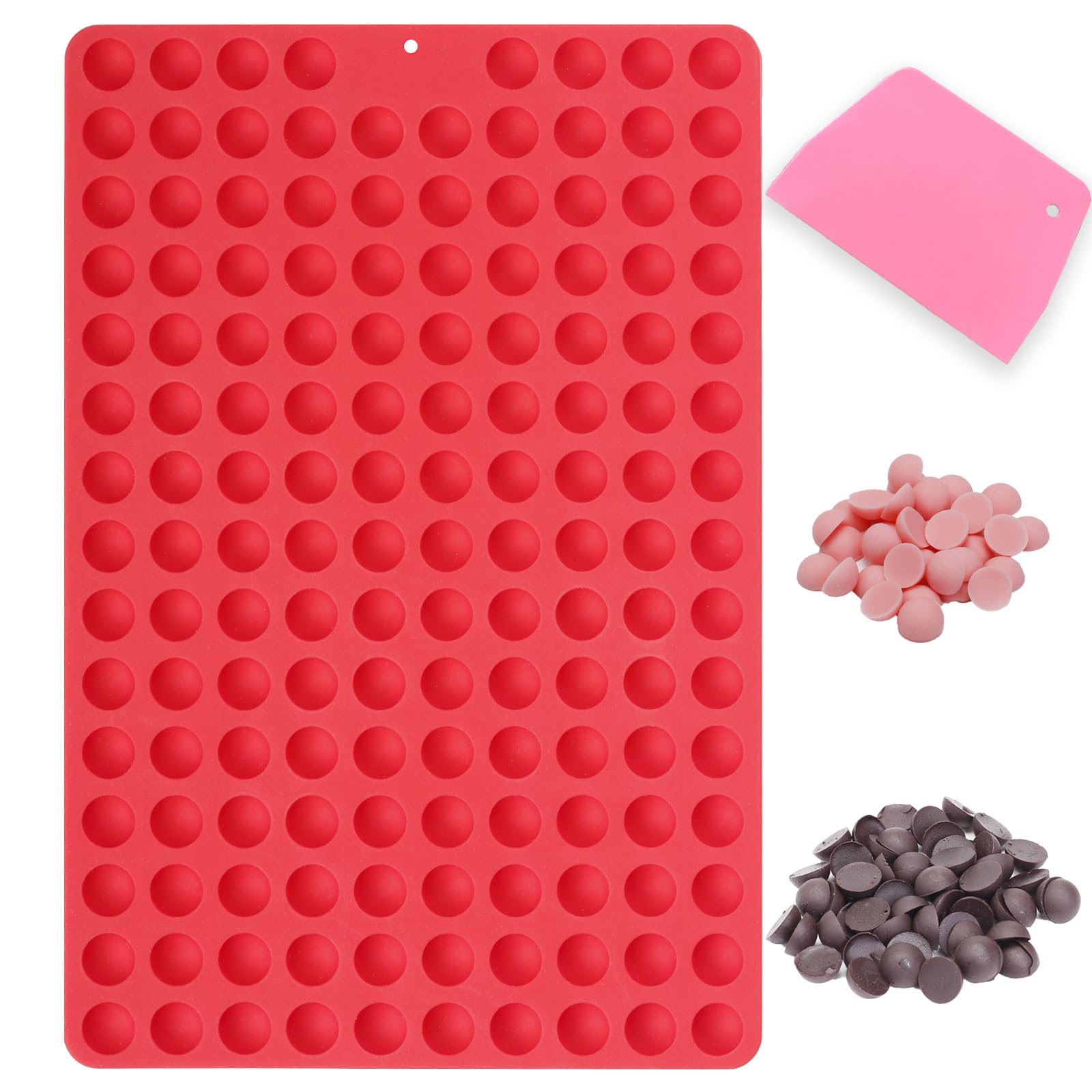148-Cavity Mini Round Silicone Molds for Baking - Semi Sphere Chocolate Candy Mold for Chocolate Chips, Gumdrops, Cookies, Dog Treats & Cake Decorations (Includes Scraper) | Perfect for Home Baking, Party Treats & DIY Dessert Making