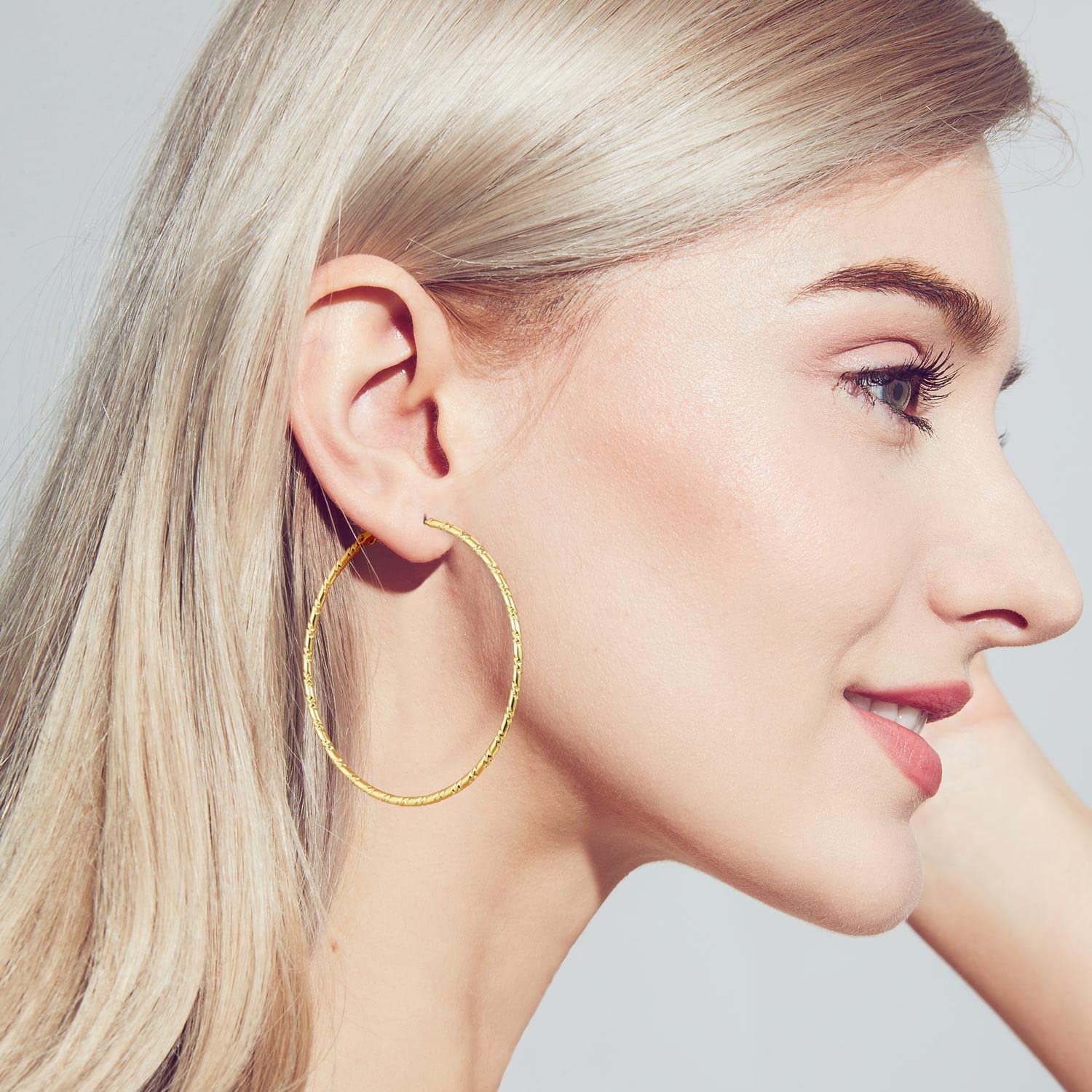 14K Gold Hoop Earrings for Women - Lightweight Hypoallergenic Large Hoops (35mm/45mm/55mm) | SPOINT Elegant Everyday & Party Jewelry for Women