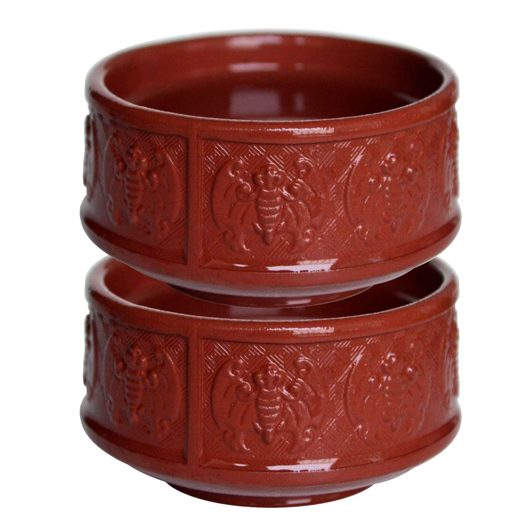 Yxhupot 2-Piece 80ml Chinese Yixing Zisha Teacup Set - Authentic Purple Clay (Red Zini) with 9Fu Luck Symbol - Perfect for Gongfu Tea Ceremony & Asian Tea Culture Experience