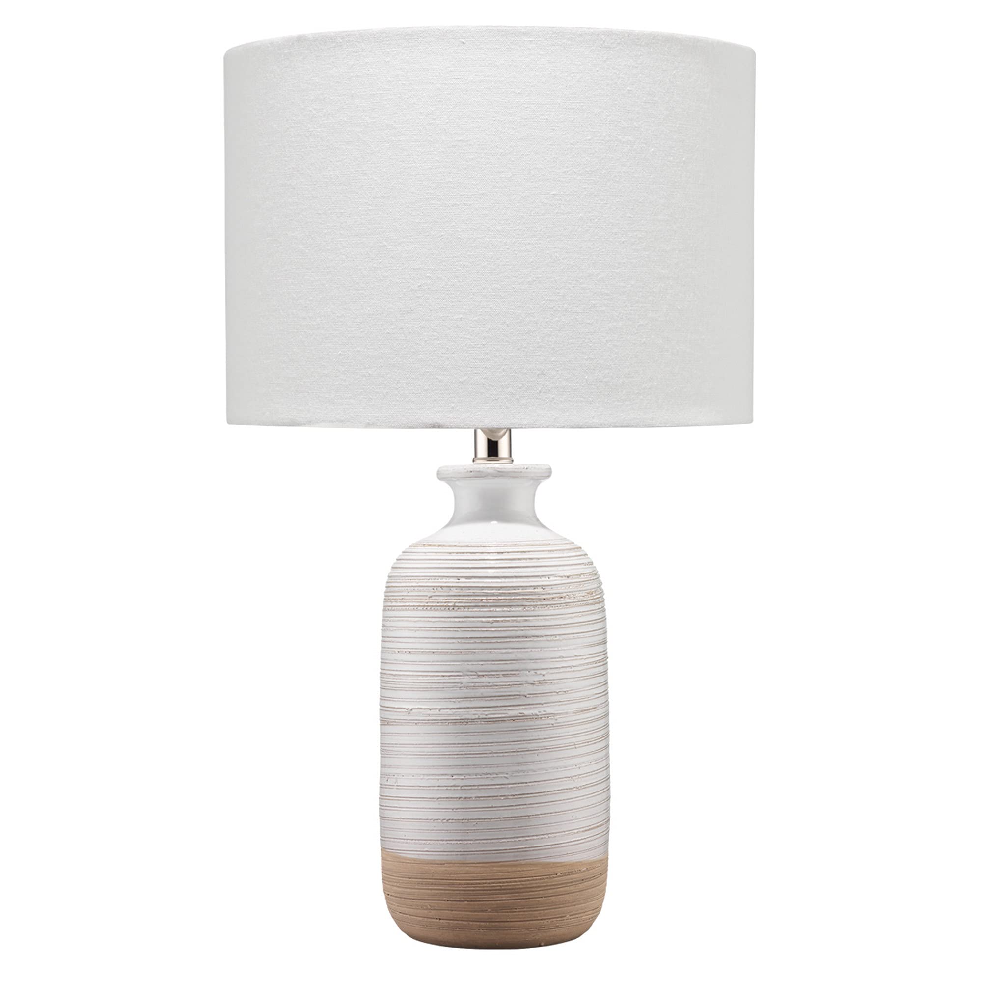 Benjara Cream Table Lamp with Brushed Ceramic Base & Fabric Shade - Elegant Bedside Lighting for Bedroom, Living Room, or Office Decor