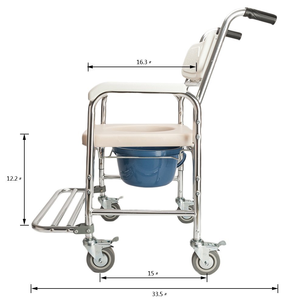 4-in-1 Aluminum Shower Chair with Flip-Up Footrests & Wheels - Lightweight Mobility Shower Seat for Elderly & Disabled - Ideal for Bathroom Safety & Assisted Living