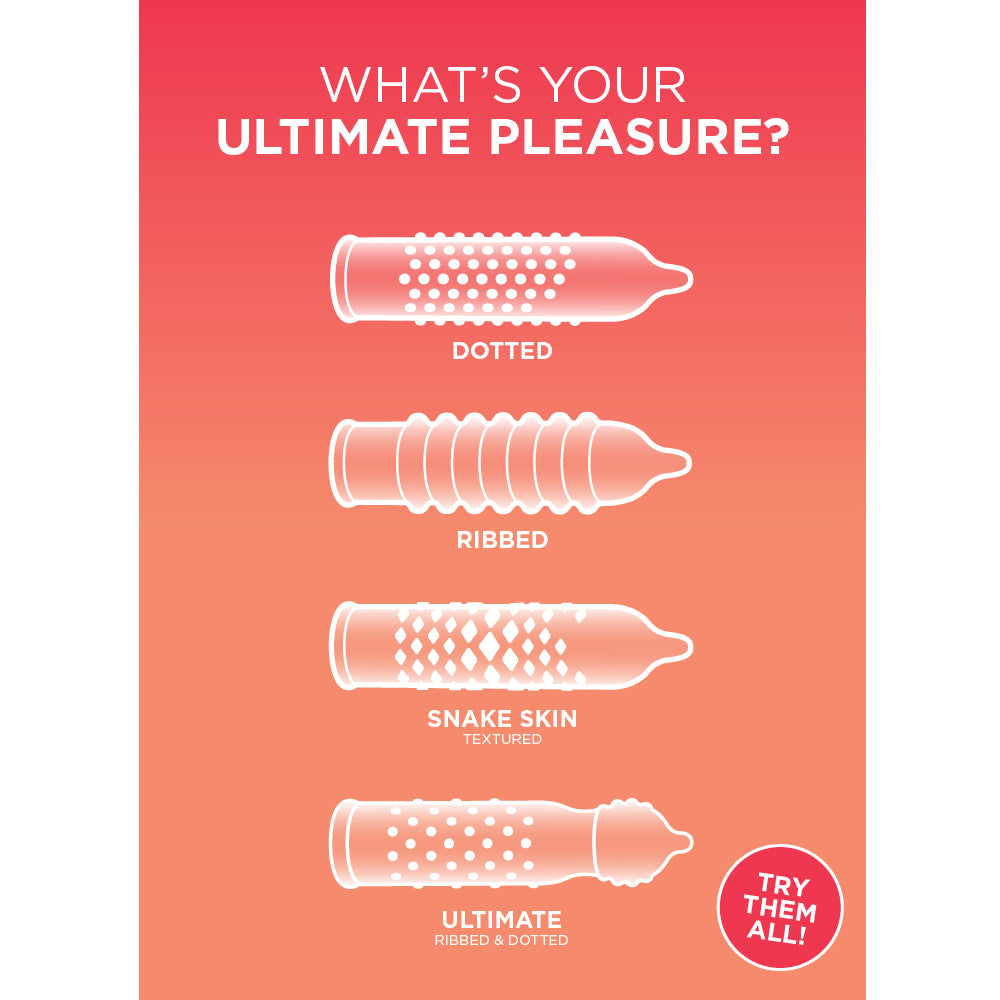 Ansell LifeStyles Ultimate Pleasure Textured Latex Condoms - Ultra Thin, Ribbed & Dotted for Enhanced Sensation - Perfect for Couples & Safe Intimacy