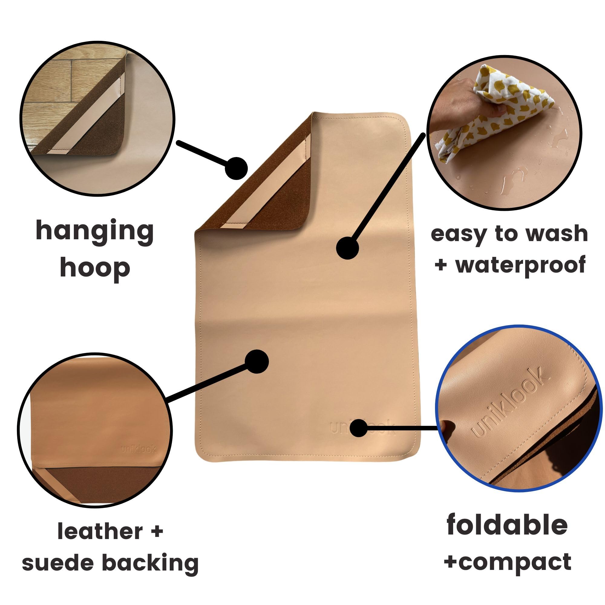 Premium Vegan Leather Baby Changing Pad - Waterproof Portable Diaper Mat 14