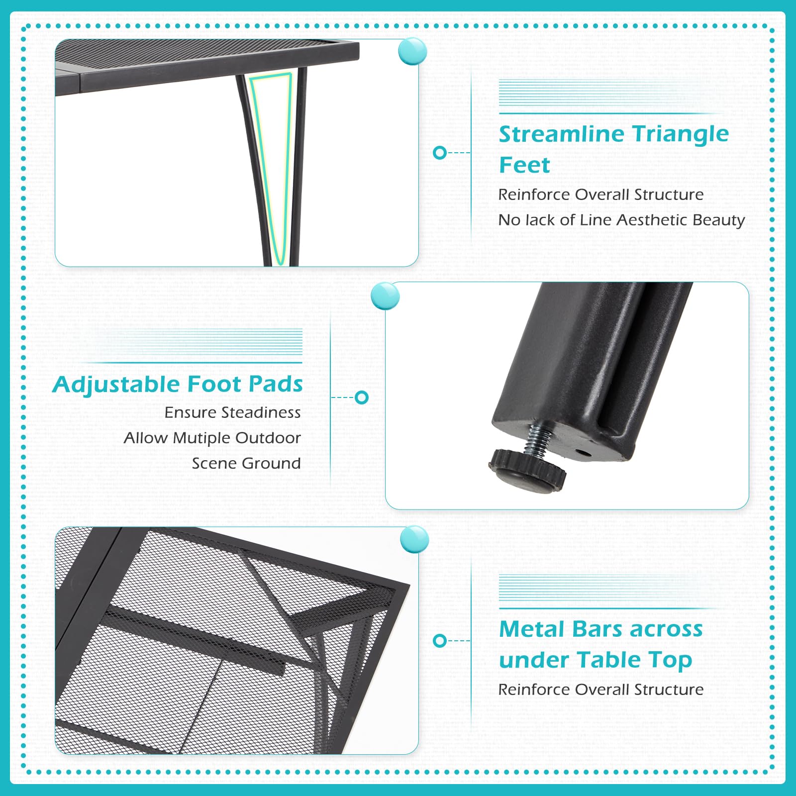 AECOJOY 39.4 Inch Square Outdoor Dining Table for 4 People - Weatherproof Metal Patio Table with 1.6 Inch Umbrella Hole - Perfect for Backyard, Garden, Poolside & Outdoor Entertaining (Dark Grey)