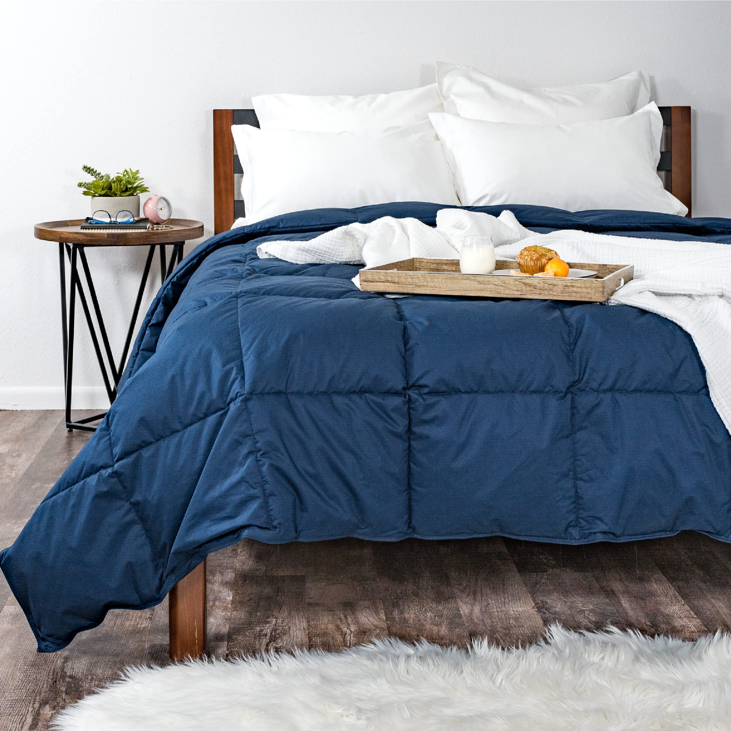 AmeriDown Medium Warmth Premier Down Comforter - Full/Queen Size Hypoallergenic Bedding with Duvet Corner Loops - Navy Blue Luxury Comforter for All-Season Use in Bedroom, Guest Room & Hotel