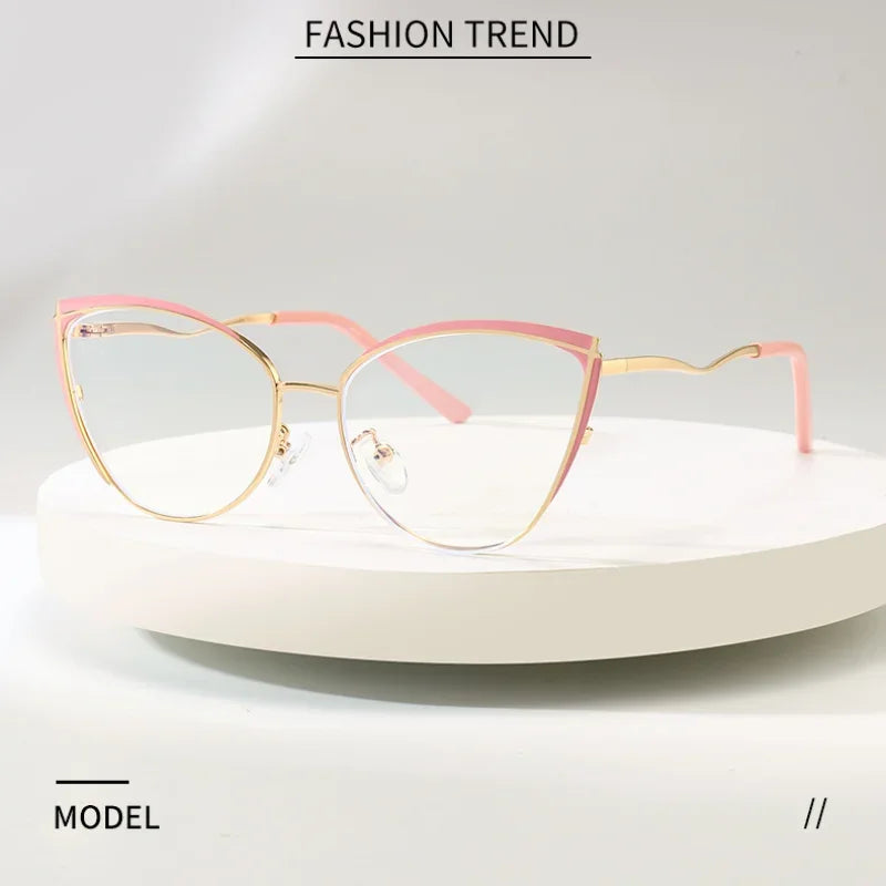 Stylish Aror Women's Square Cat Eye Glasses - Full Rim Metal Frame Eyewear 49719 for Work, Reading & Fashion Accessories