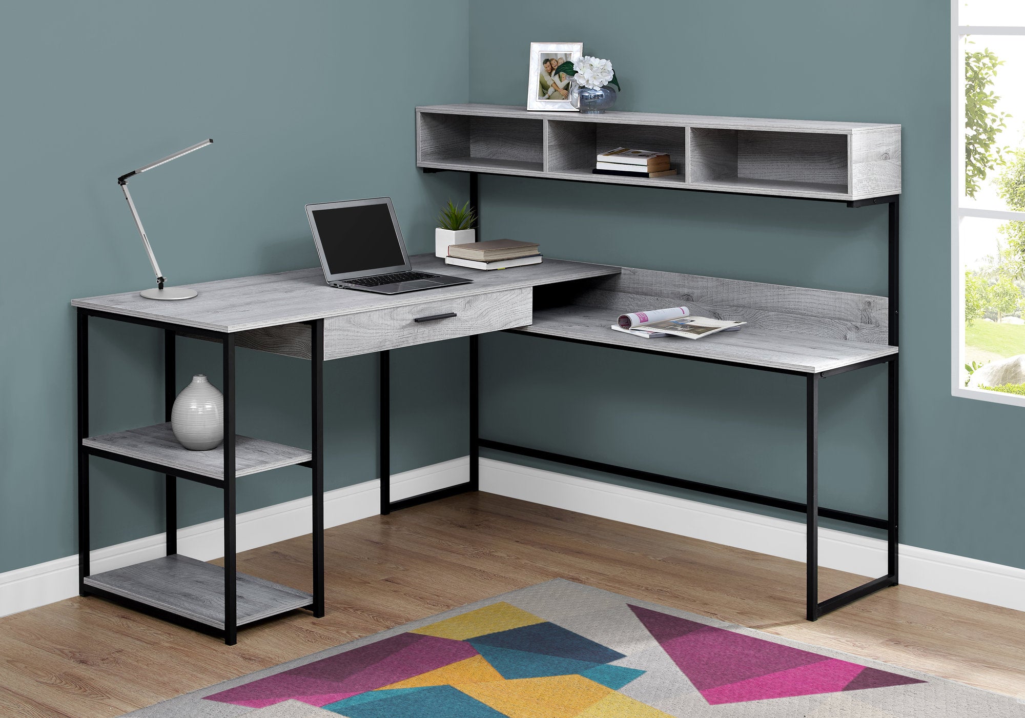 Modern Grey & Black Metal Corner Desk for Home Office | Ergonomic Workspace Solution | Perfect for Small Spaces & Remote Work