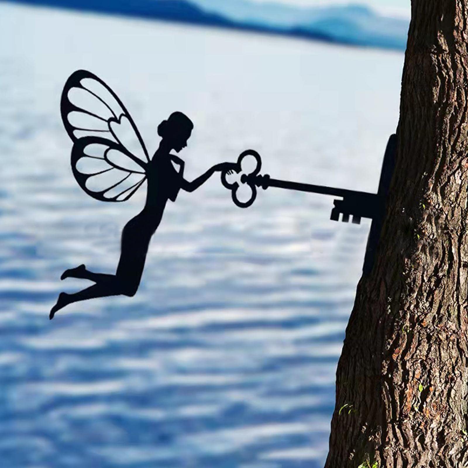WAGA Fairy Silhouette Statue - Metal Fairy Garden Stakes & Branch Decor for Outdoor/Indoor Use - Black Butterfly Flower Tree Art for Yard, Patio, Lawn - Perfect for Fairy Gardens, Wedding Decor & Landscape Design