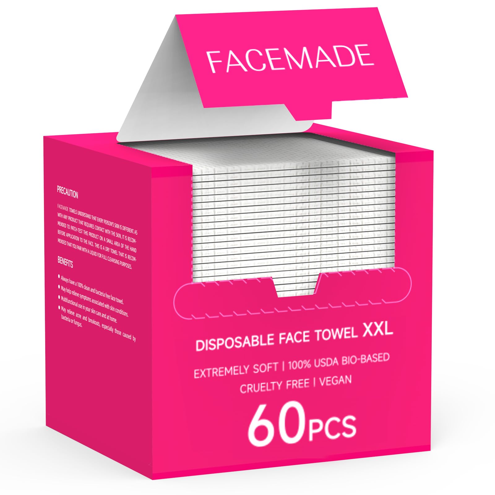 **Disposable Face Towels 60 Count - XXL Soft & Thick Makeup Remover Wipes, USDA Certified 100% Biobased - Perfect for Travel, Gym & Skincare Routine**