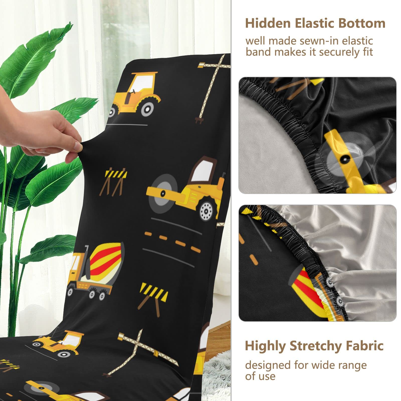 Washable Stretch Parsons Chair Slipcovers Set of 2 - Cute Construction Machinery Design for Kids, Durable Kitchen & Dining Room Chair Protector Covers - Perfect for Home, Hotel, Wedding & Party Decor