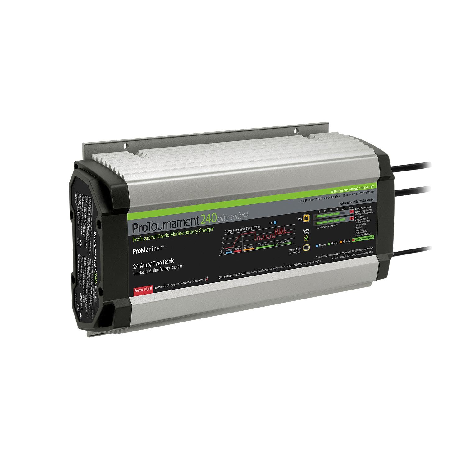 ProMariner ProTournament Elite 3 240 24 Amp 2-Bank Marine Battery Charger - Waterproof & Maintenance Charging for Boats, Yachts, and Fishing Vessels