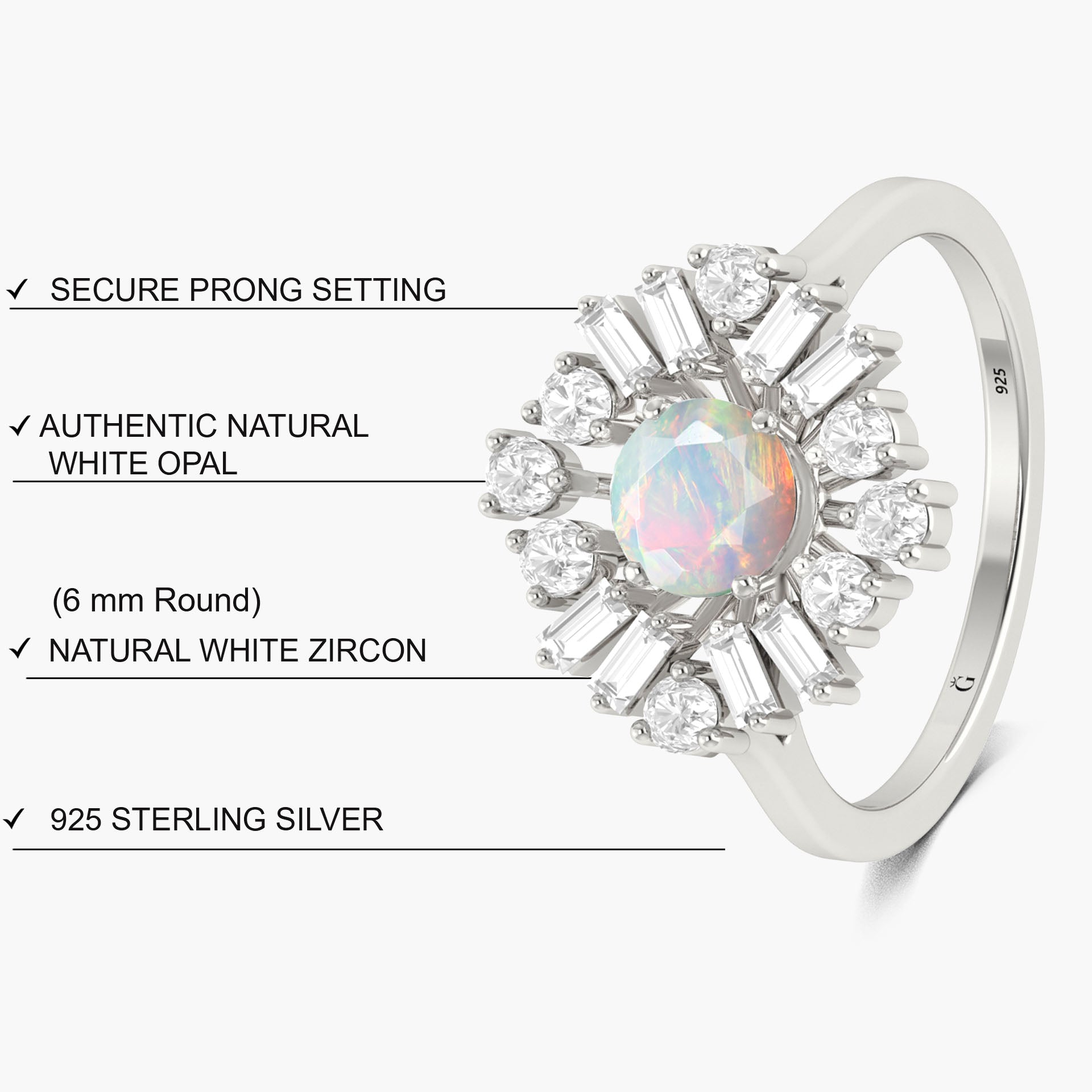 Vintage Ethiopian Opal Ring with Zircon - Round Fire Opal Jewelry for Women, Engagement, Wedding, Anniversary Gift